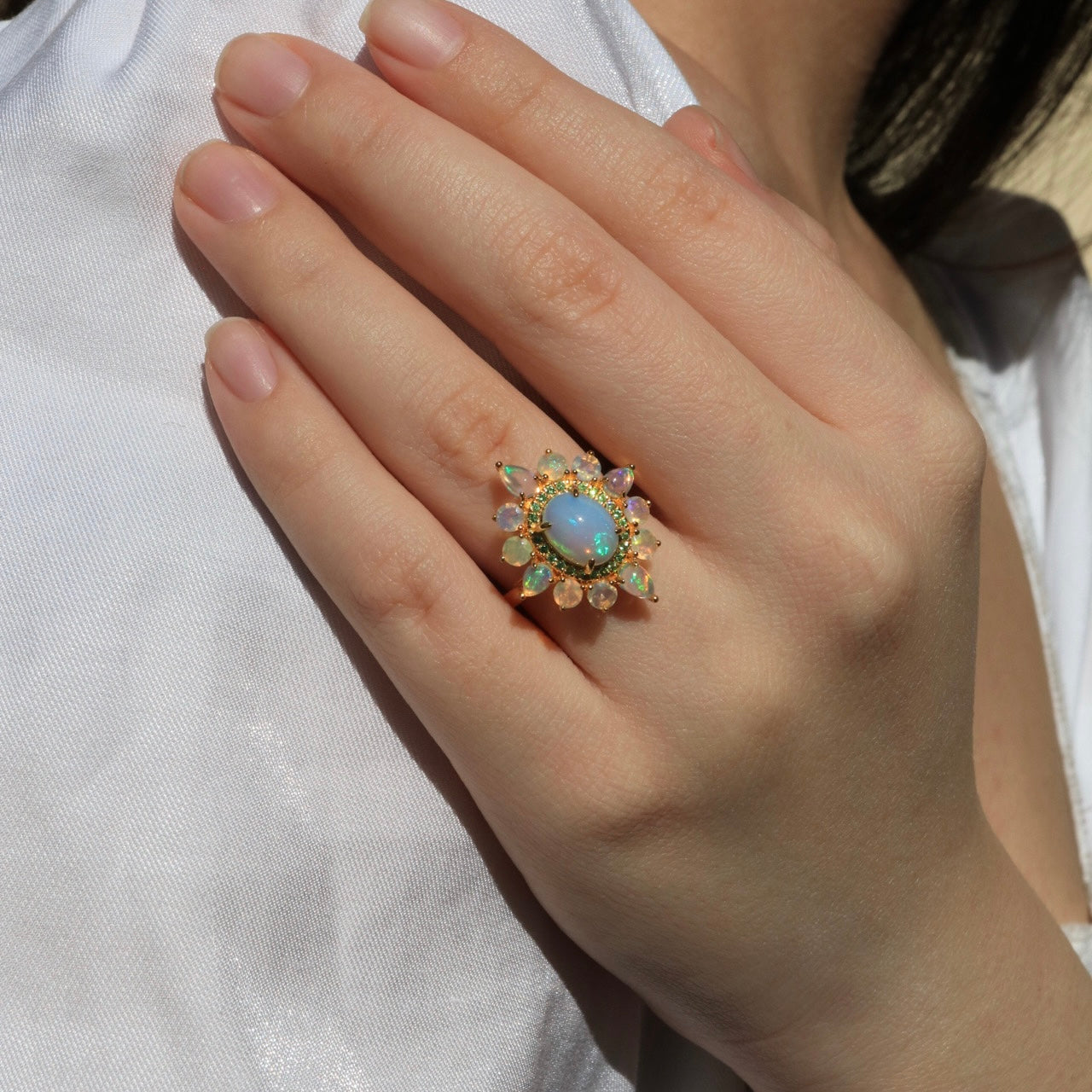 Opal Tsavorite Cocktail Ring