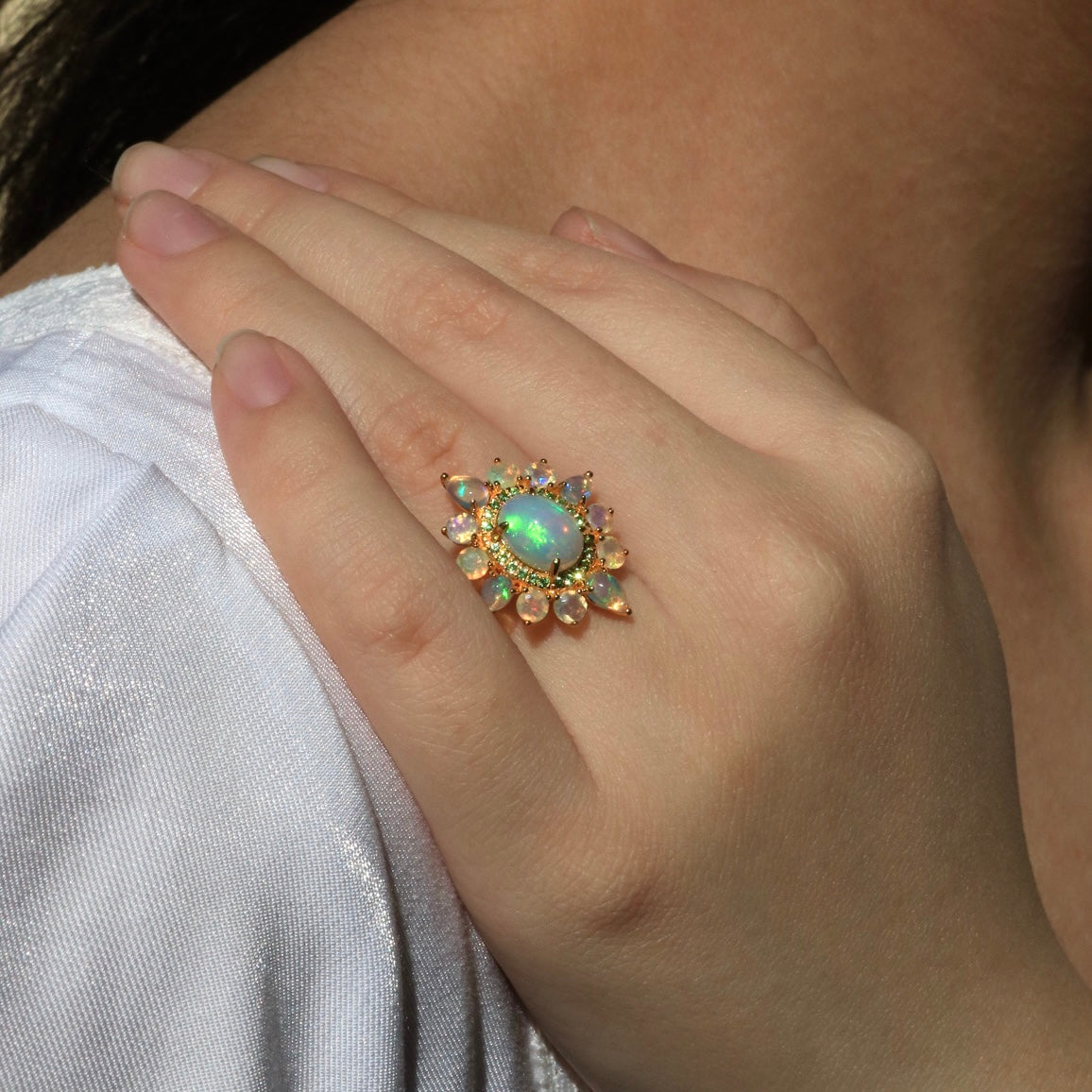 Opal Tsavorite Cocktail Ring