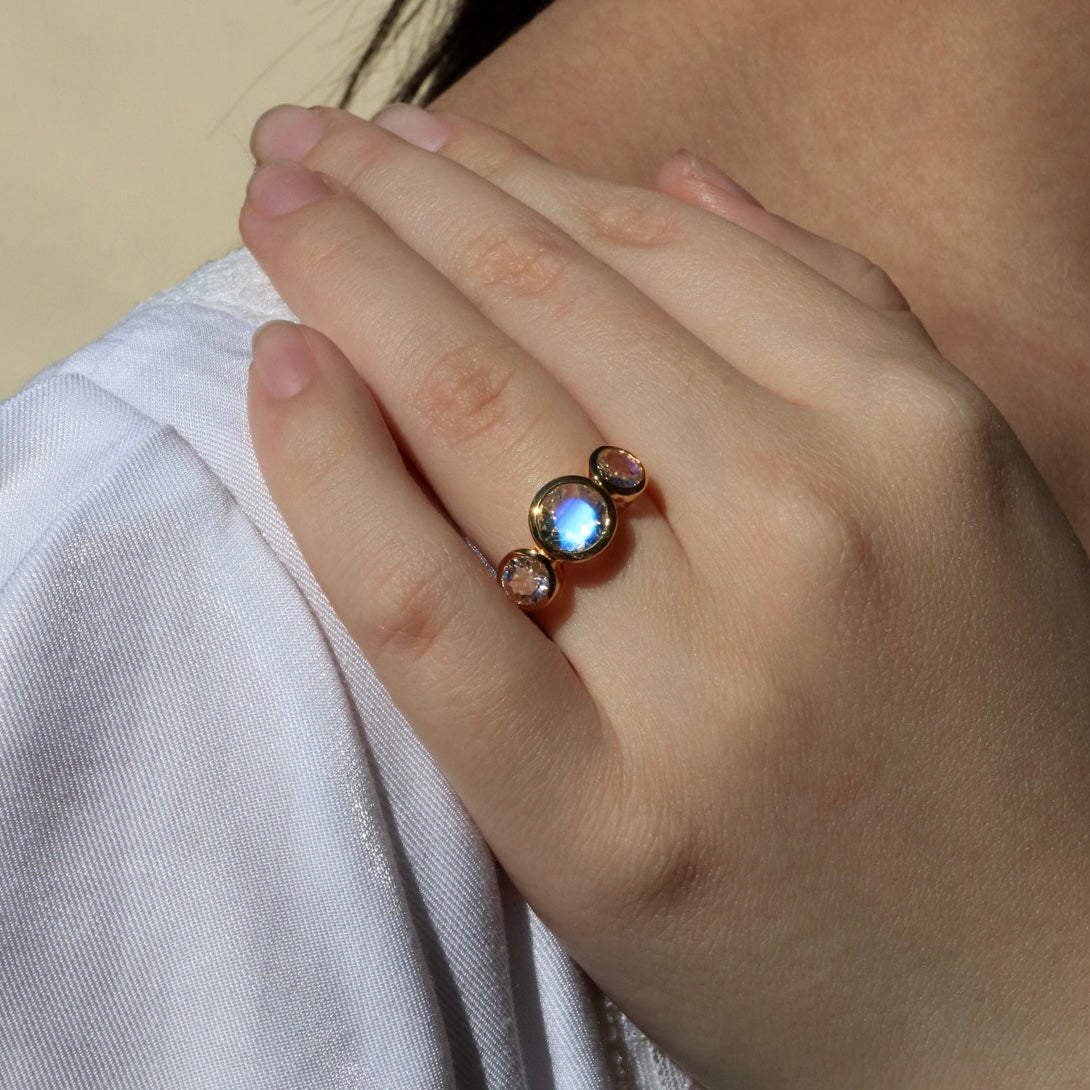 Trinity Round Moonstone Three-stone Ring