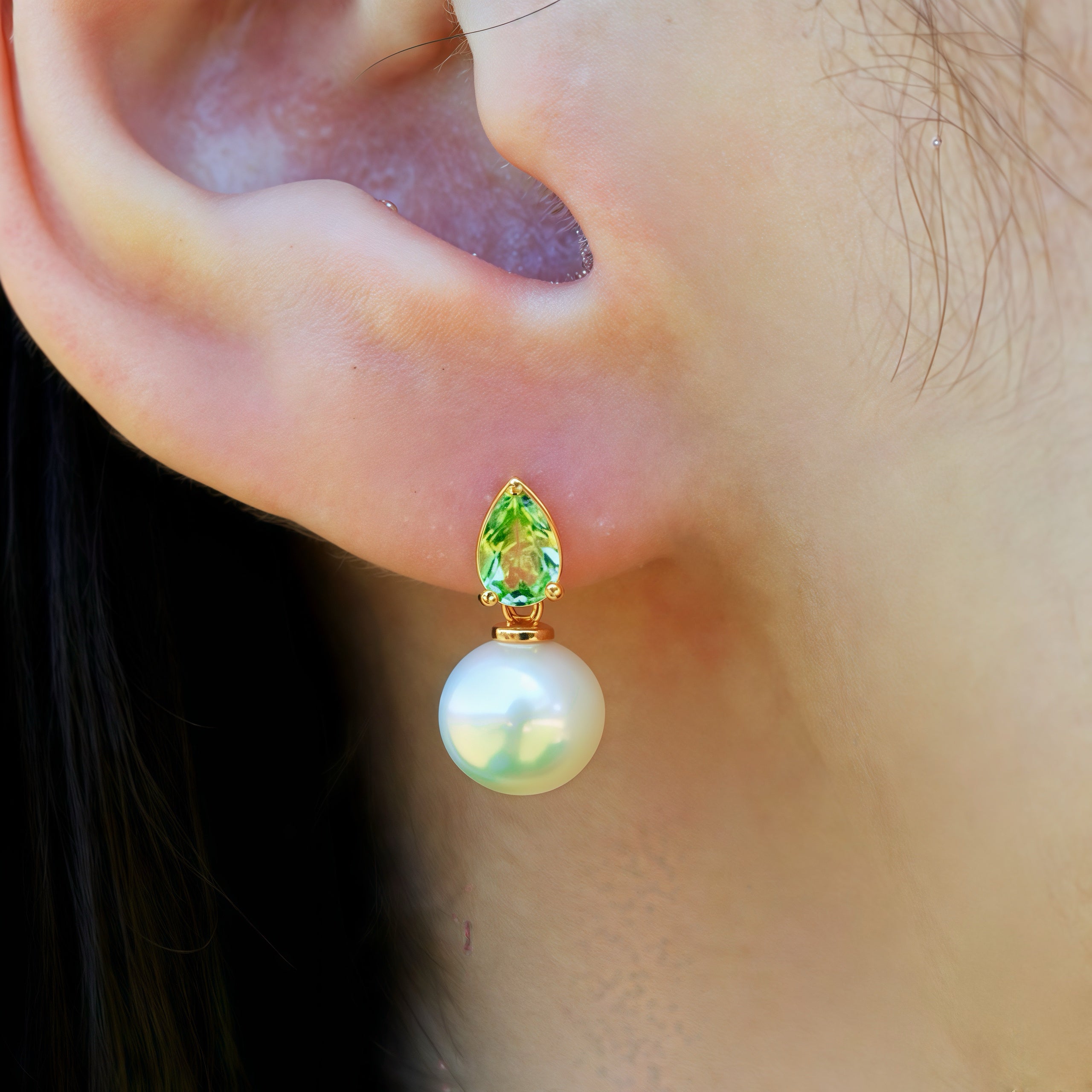 Venus Tears Peridot Pearl Convertible Earrings