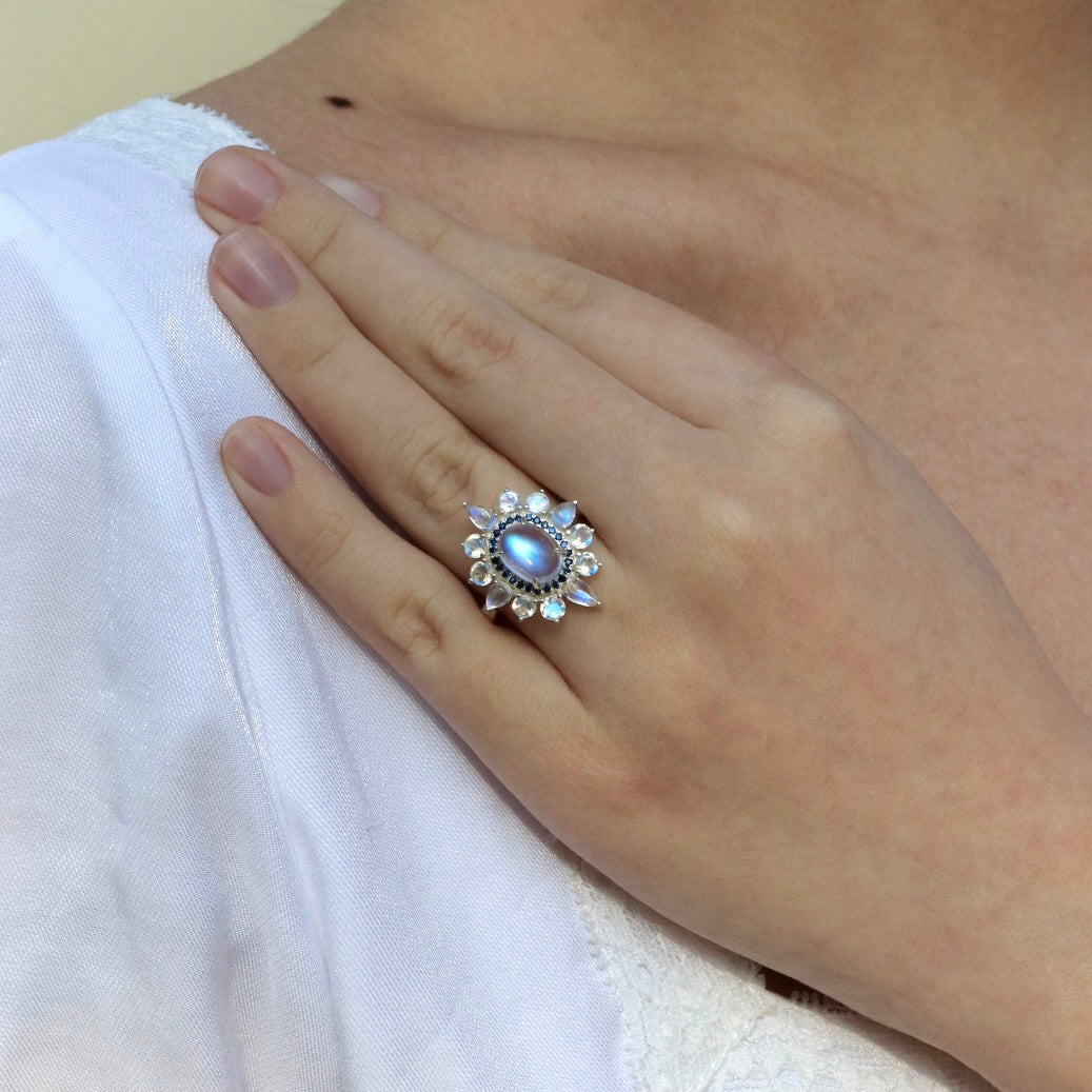 Moonstone Sapphire Cocktail Ring