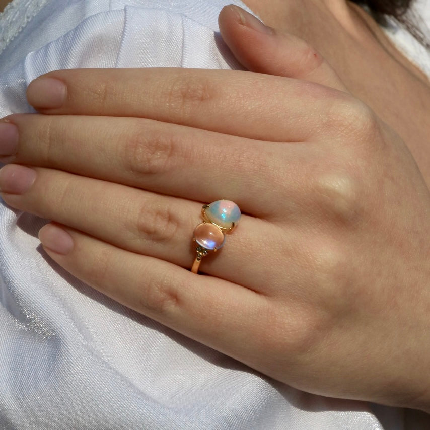 Fortune Moonstone Opal Diamond Toi et Moi Ring