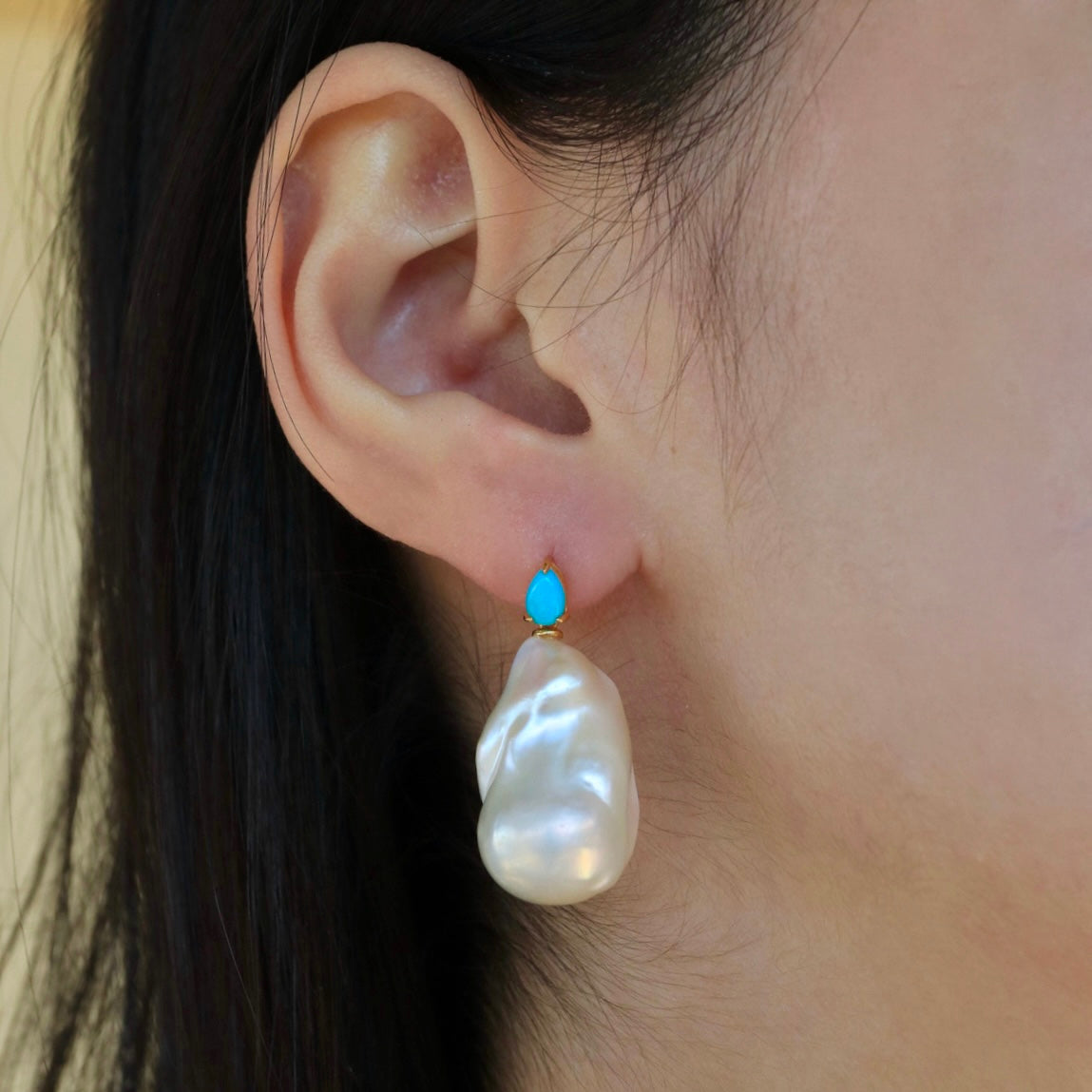 Venus Tears Turquoise Baroque Pearl Convertible Drop Earrings