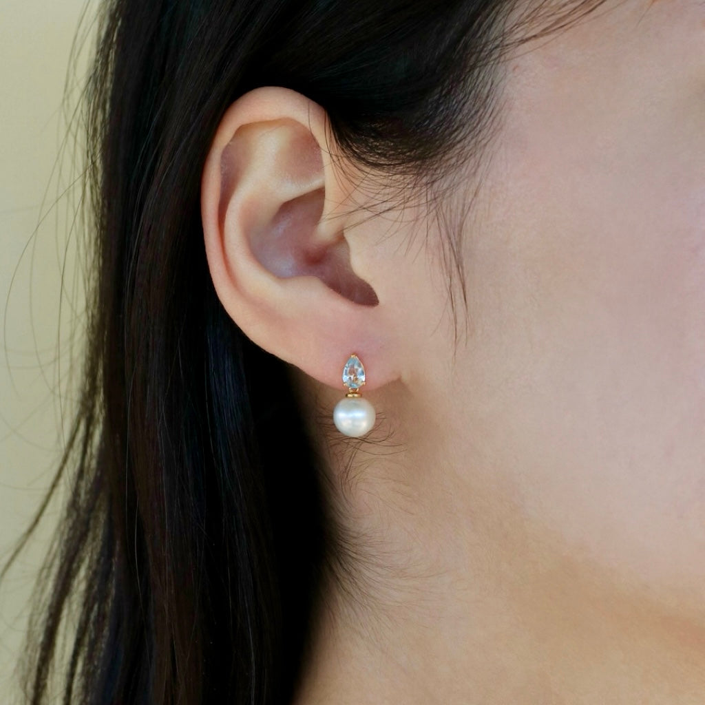 Venus Tears Aquamarine Pearl Convertible Earrings