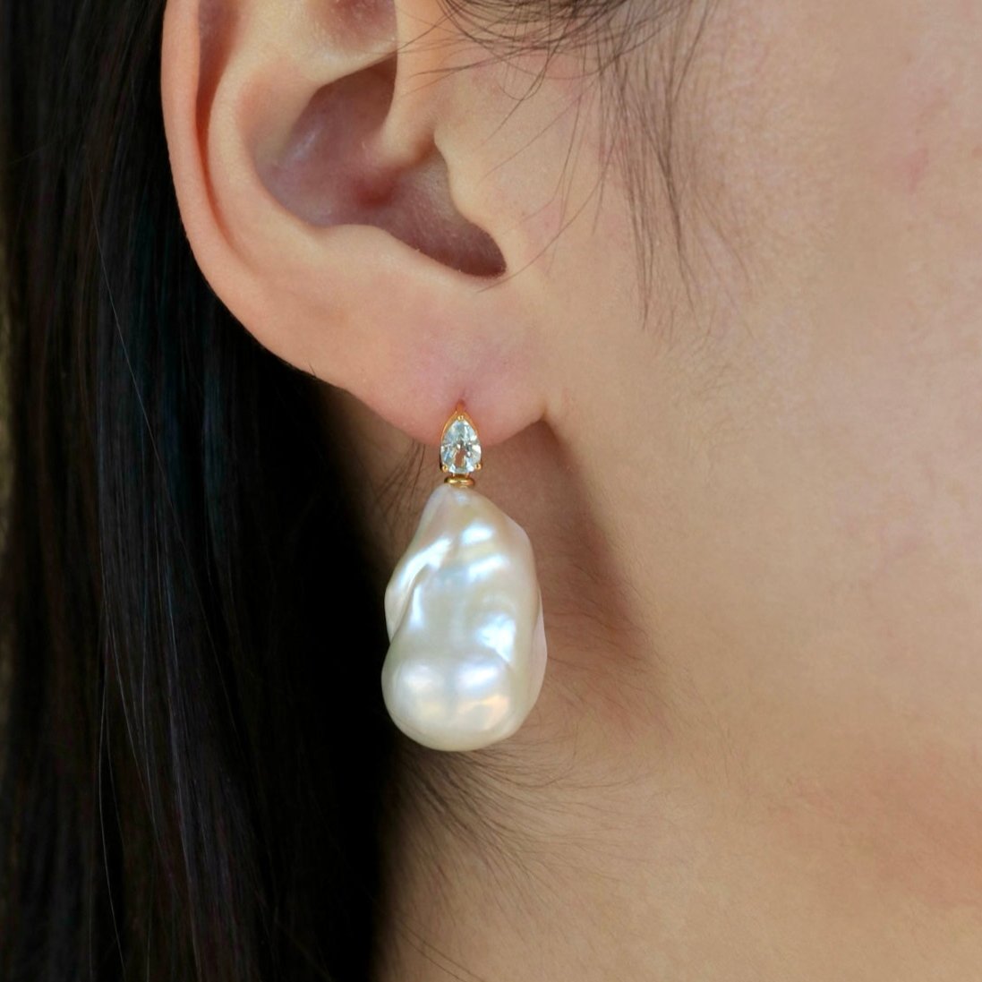 Venus Tears Aquamarine Baroque Pearl Convertible Drop Earrings