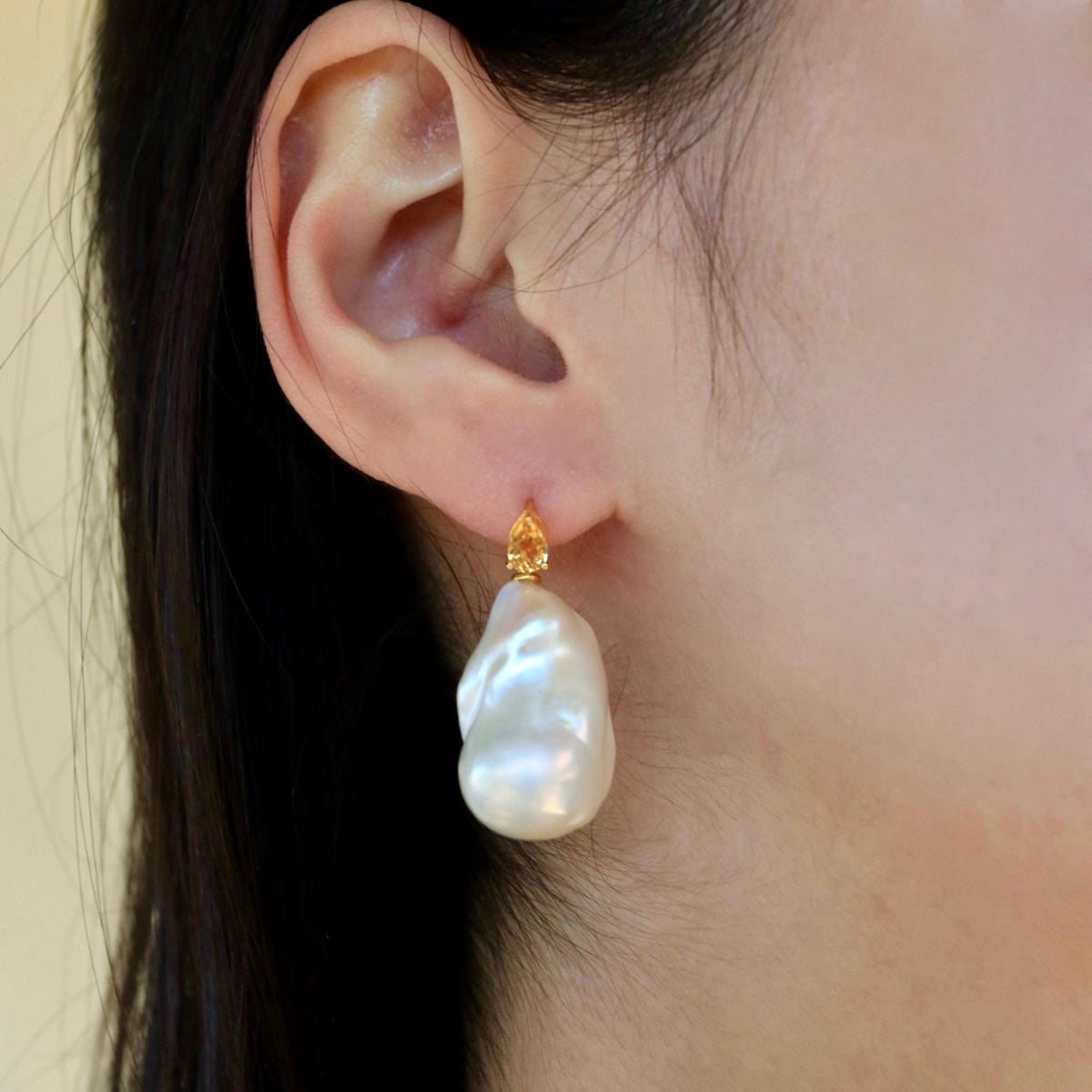 Venus Tears Citrine Baroque Pearl Convertible Drop Earrings