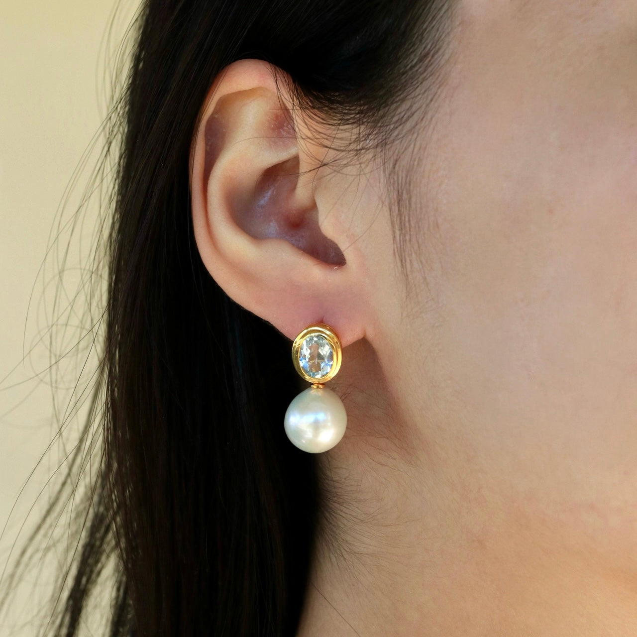 Bella Oval Aquamarine Pearl Convertible Drop Earrings