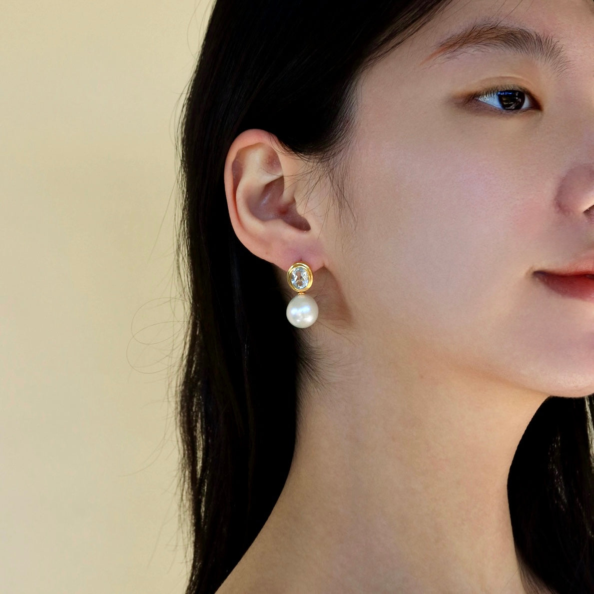 Bella Oval Aquamarine Pearl Convertible Drop Earrings