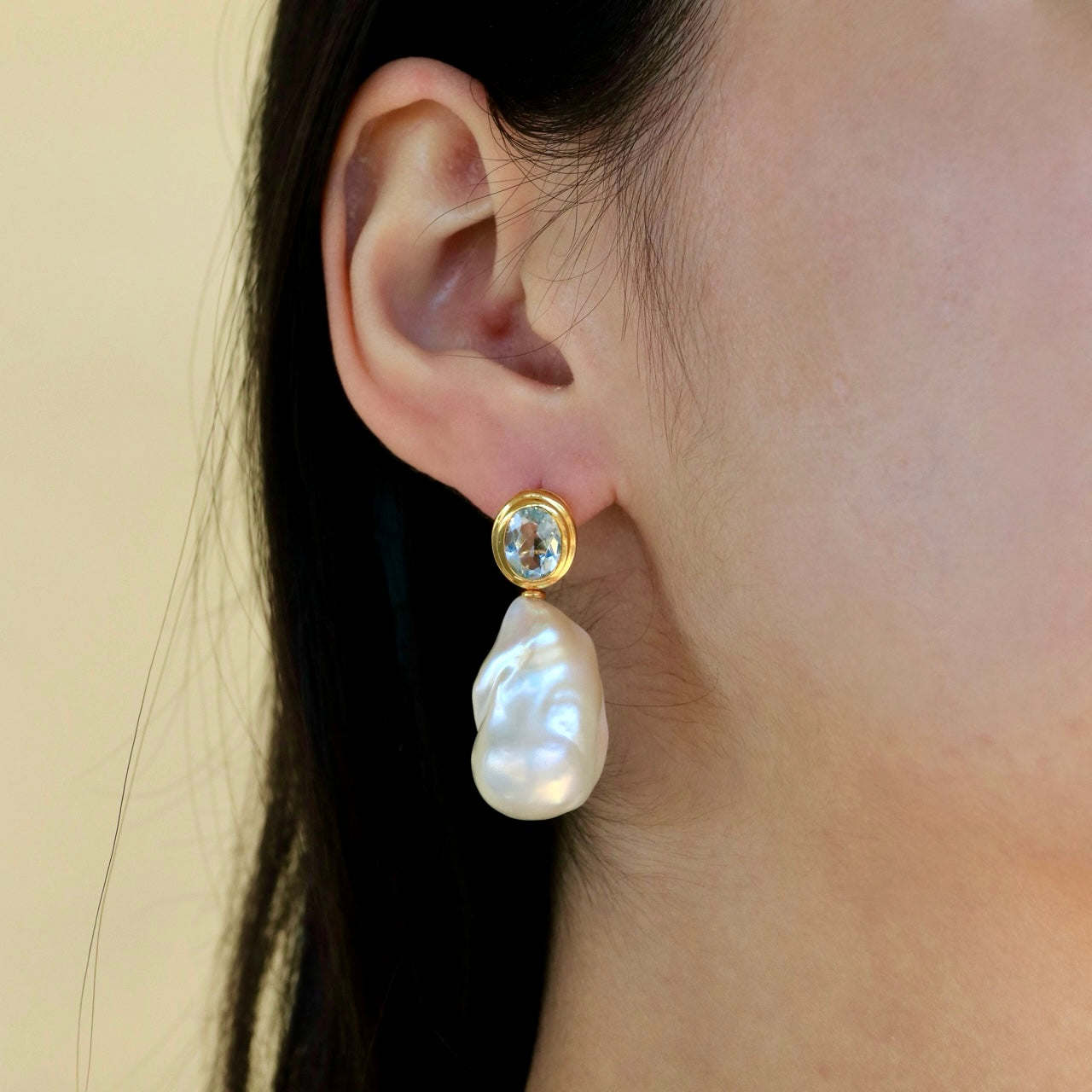 Bella Oval Aquamarine Baroque Pearl Convertible Drop Earrings
