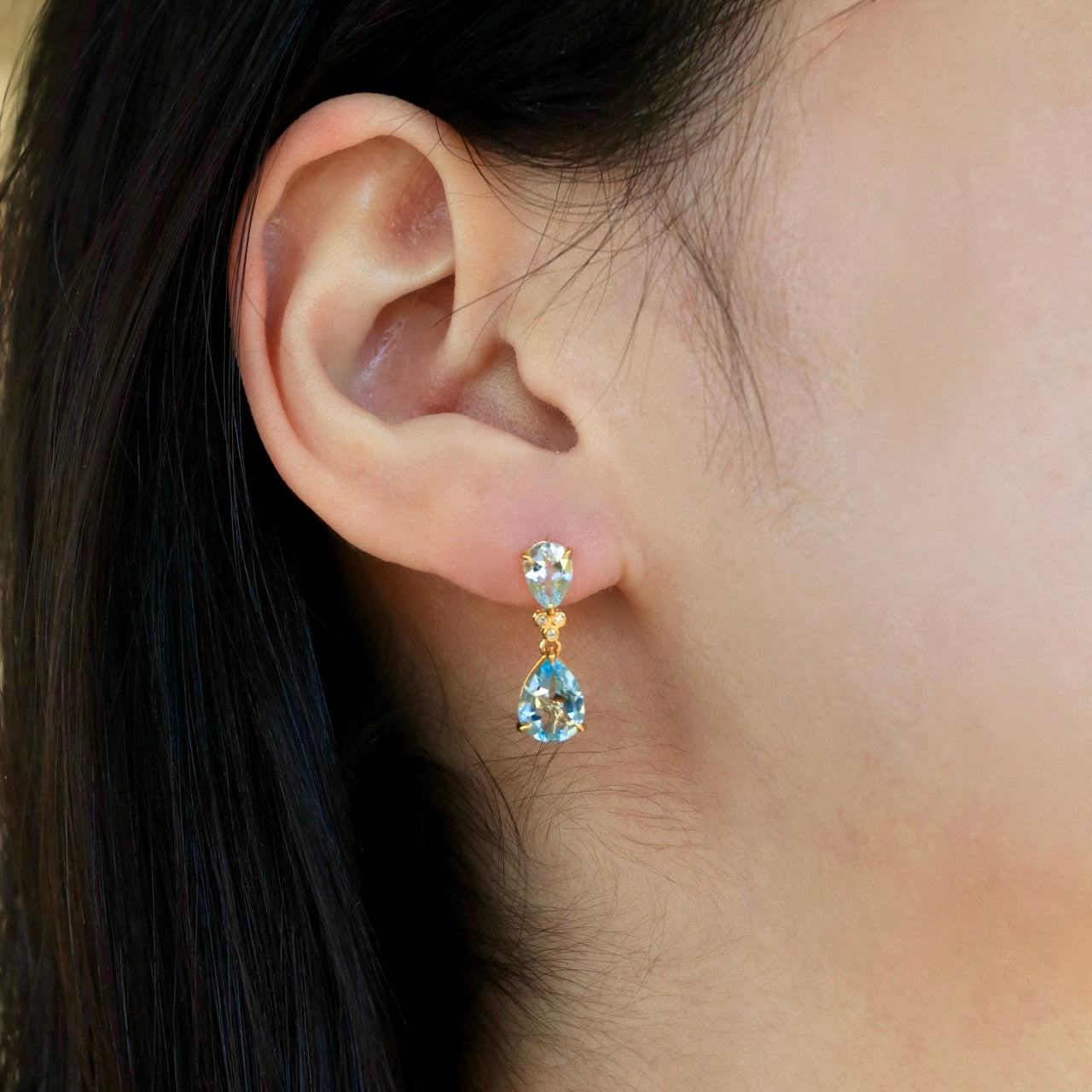 Divina Pear Aquamarine Topaz Diamond Baroque Pearl Convertible Drop Earrings