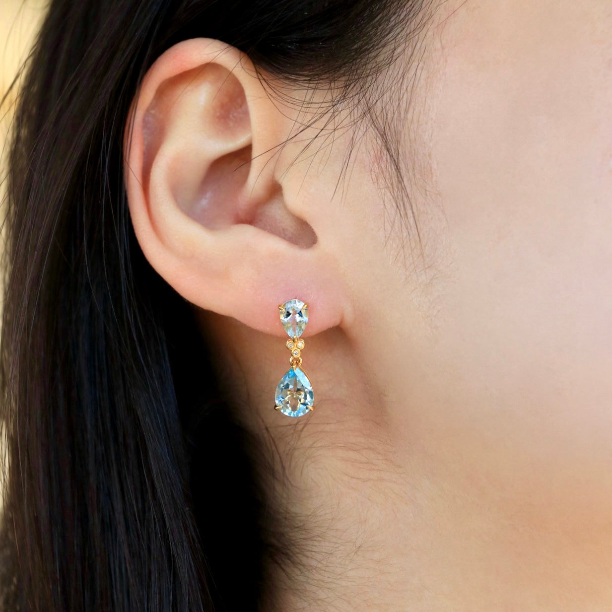 Divina Pear Aquamarine Topaz Diamond Drop Earrings