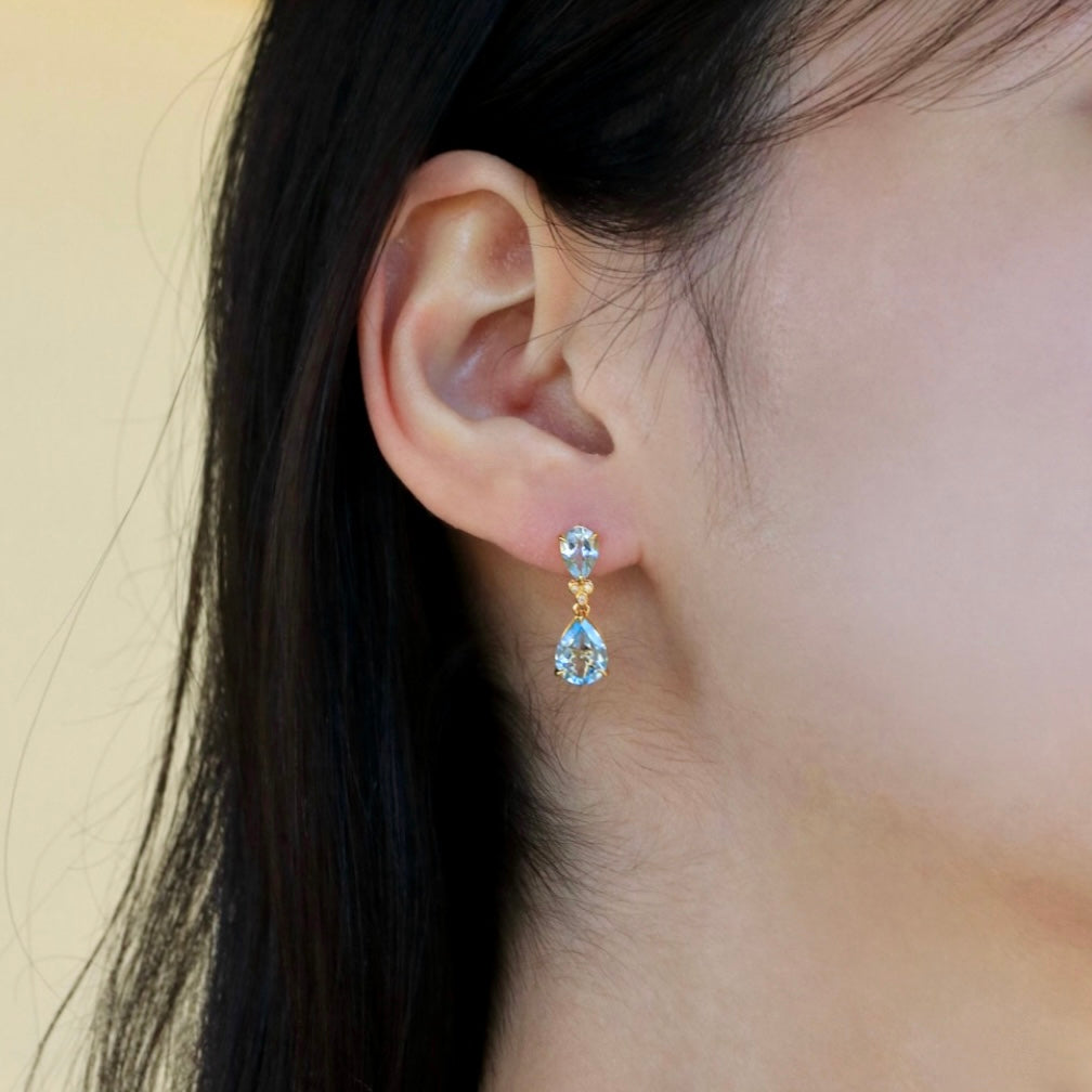 Divina Pear Aquamarine Topaz Diamond Pearl Convertible Drop Earrings