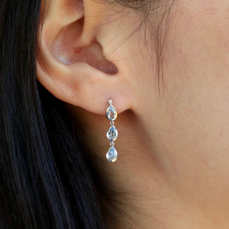 Venus Tears Pear Natural Aquamarine Diamond Drop Earrings 14k white gold