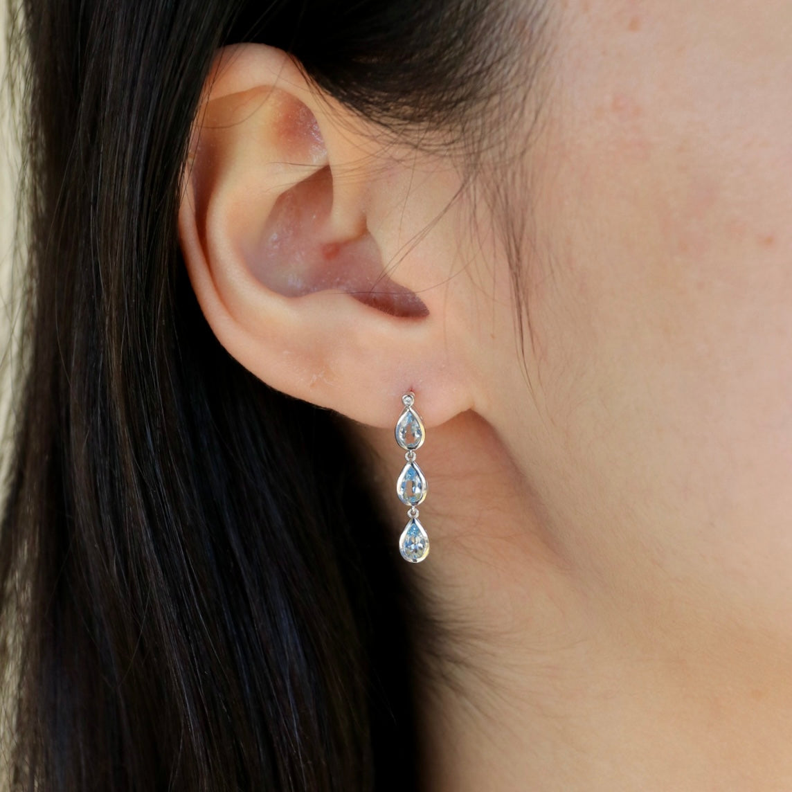 Venus Tears Pear Natural Aquamarine Diamond Drop Earrings 14k white gold
