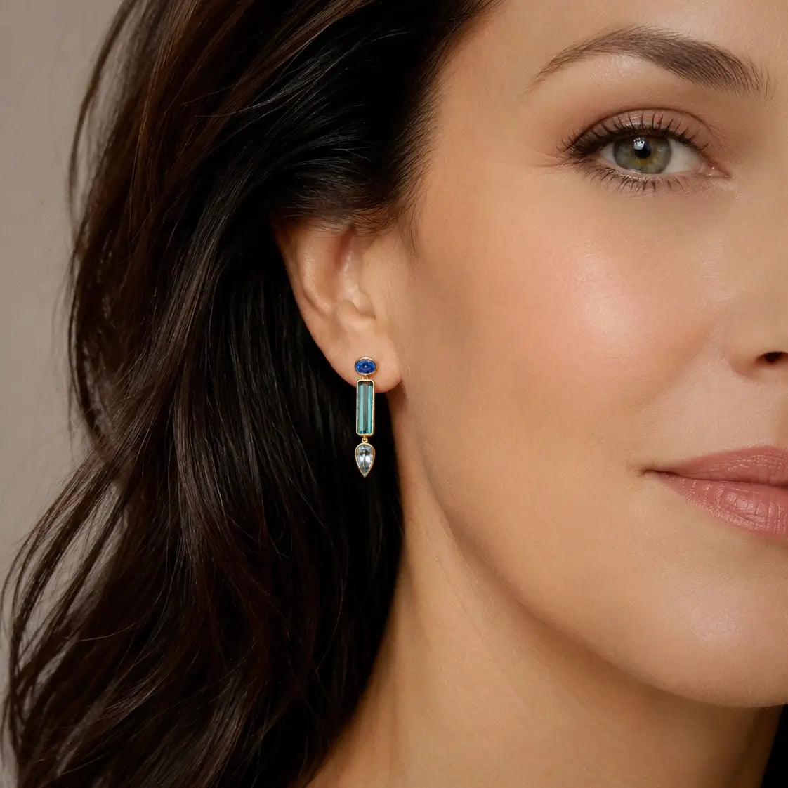 kai fine jewelry 14k yellow gold Garden Melody 5.34 ctw Sapphire, Tourmaline & Aquamarine Drop Earrings (One-of-a-Kind)