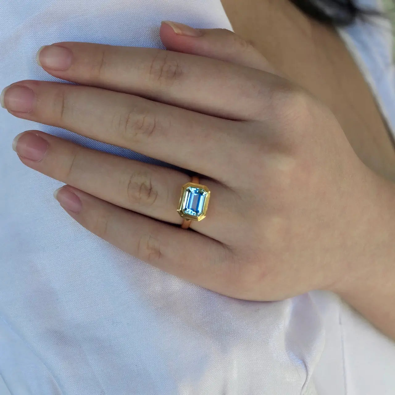 Bella East-West Emerald-Cut Aquamarine Ring