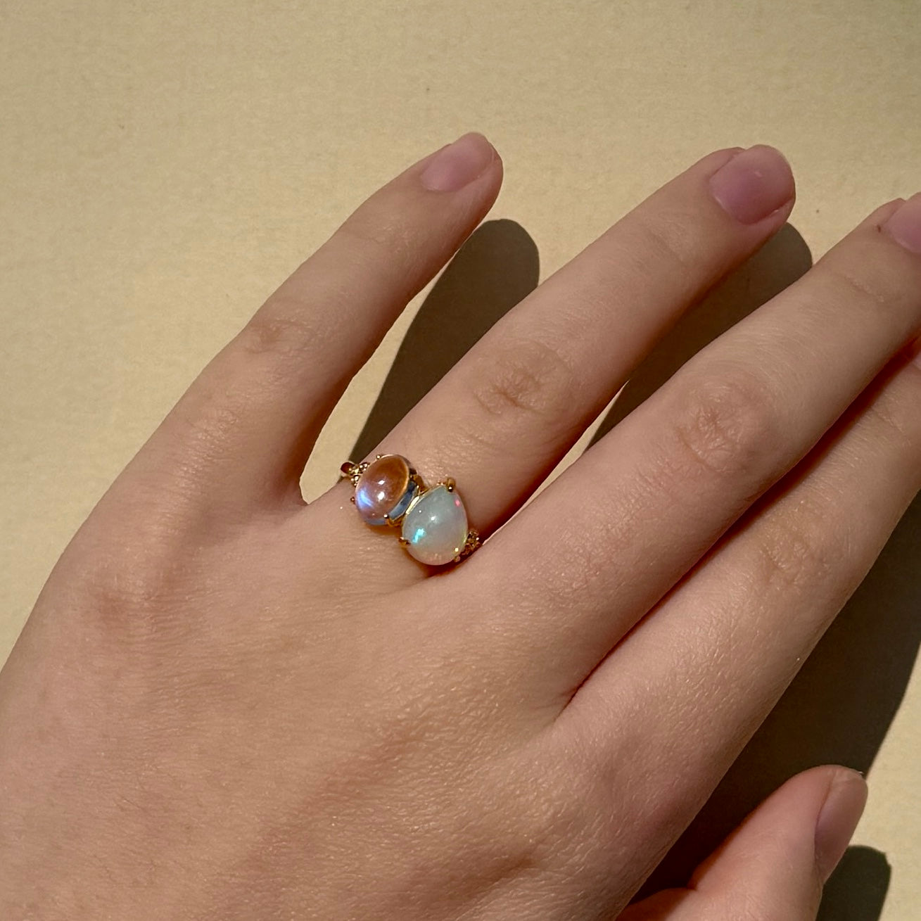 Fortune Moonstone Opal Diamond Toi et Moi Ring