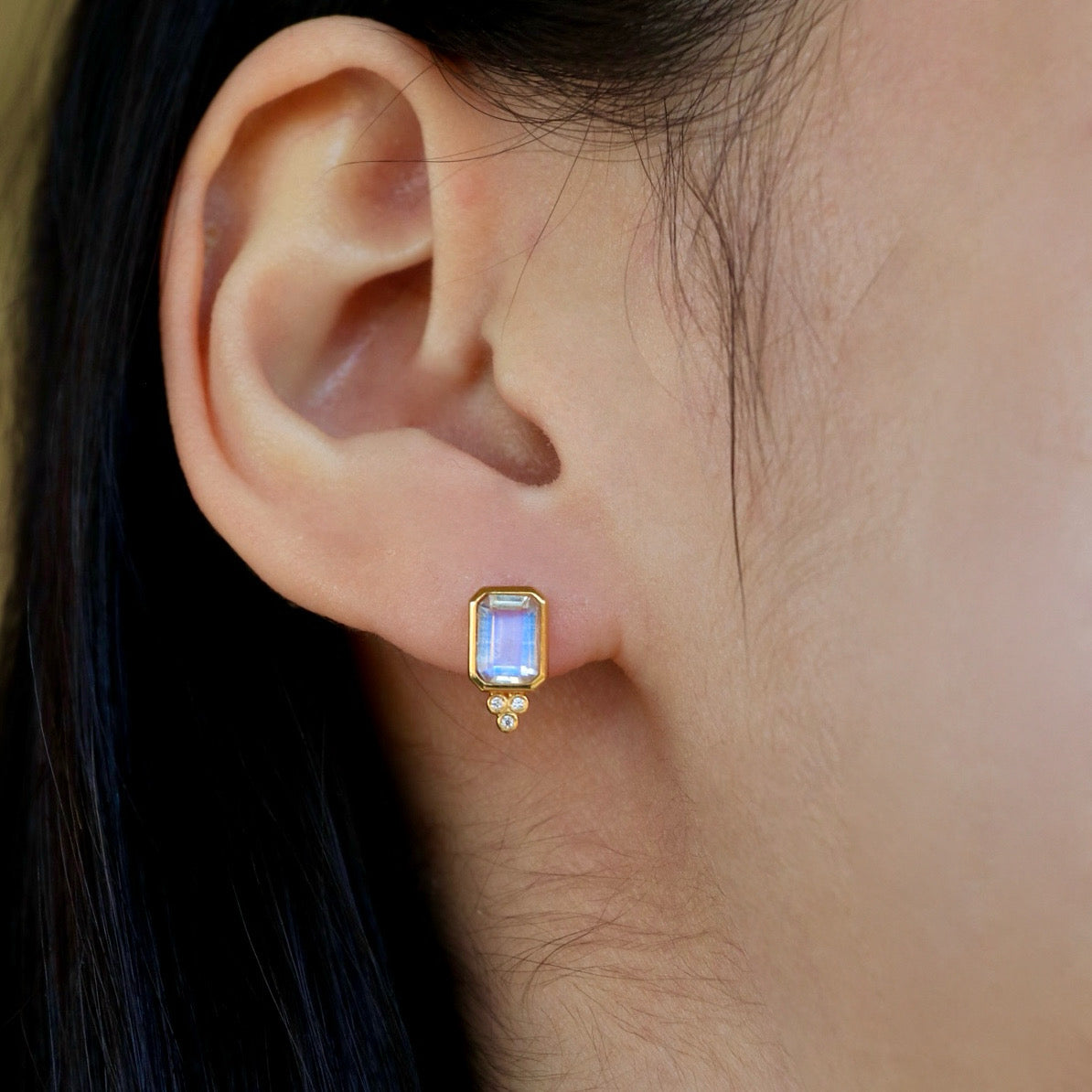 Ayla Emerald-Cut Moonstone Diamond Pearl Convertible Drop Earrings