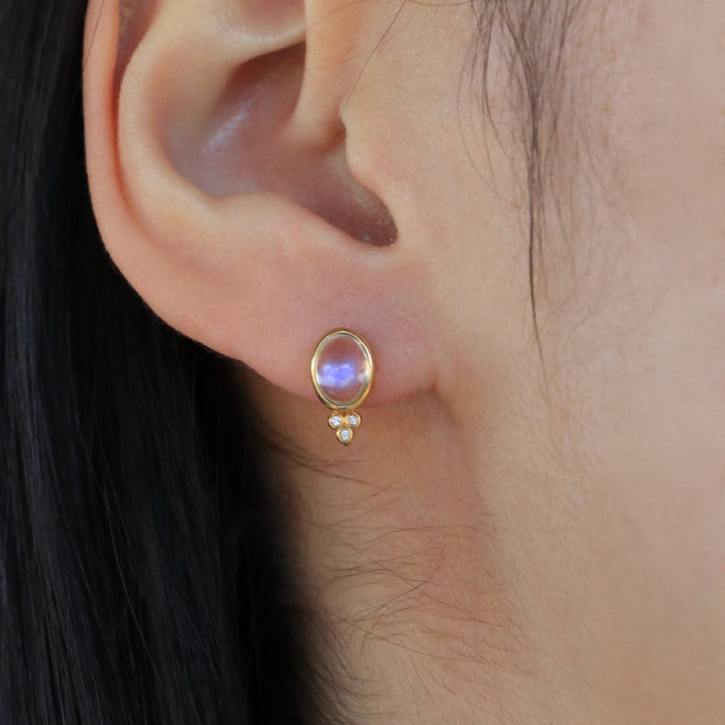 Ayla Oval Moonstone Diamond Earrings
