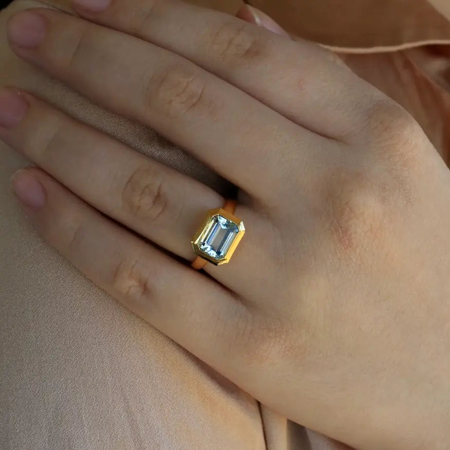 Bella East-West Emerald-Cut Aquamarine Ring