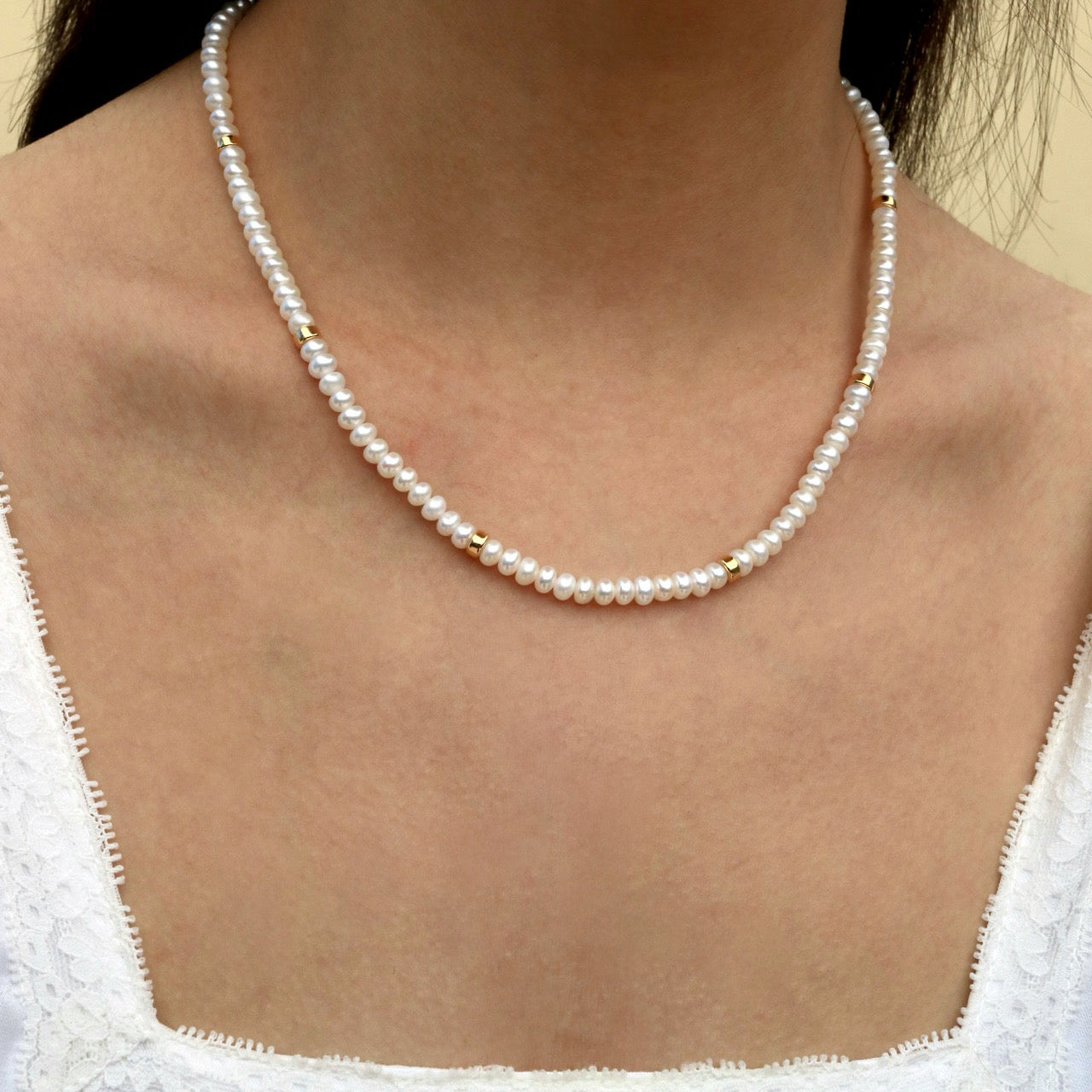 Pearl and Gold Bead Strand Necklace with Convertible Sunflower Hand-Painted Baroque Pearl