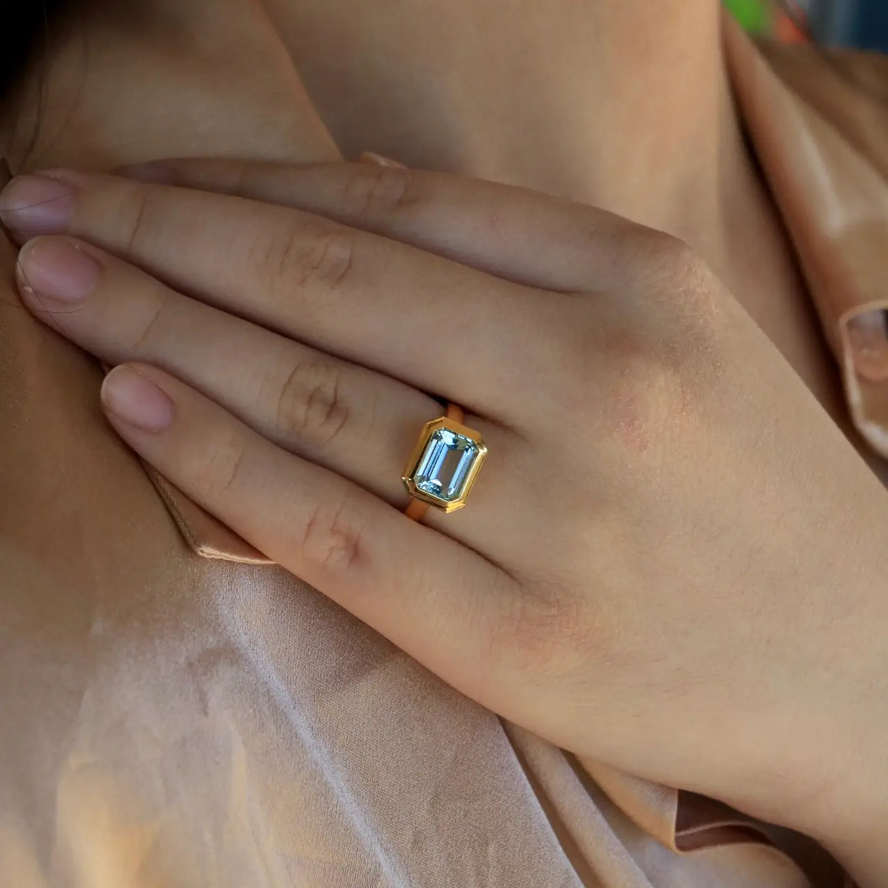 Bella East-West Emerald-Cut Aquamarine Ring