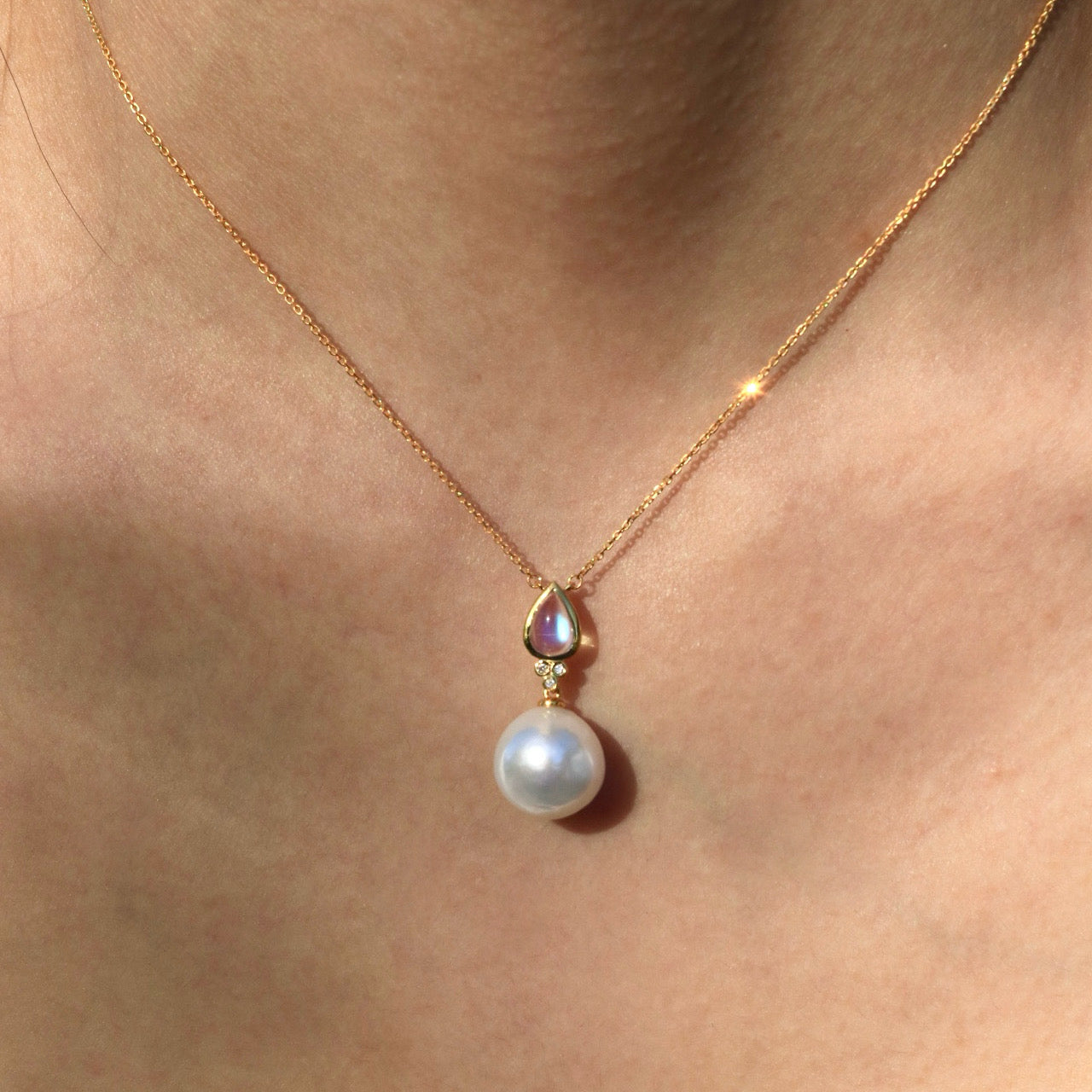 Ayla Pear-Shaped Moonstone Diamond Necklace