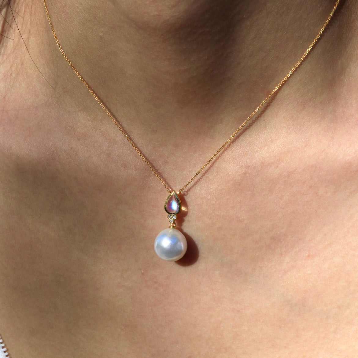 Ayla Pear-Shaped Moonstone Diamond Necklace