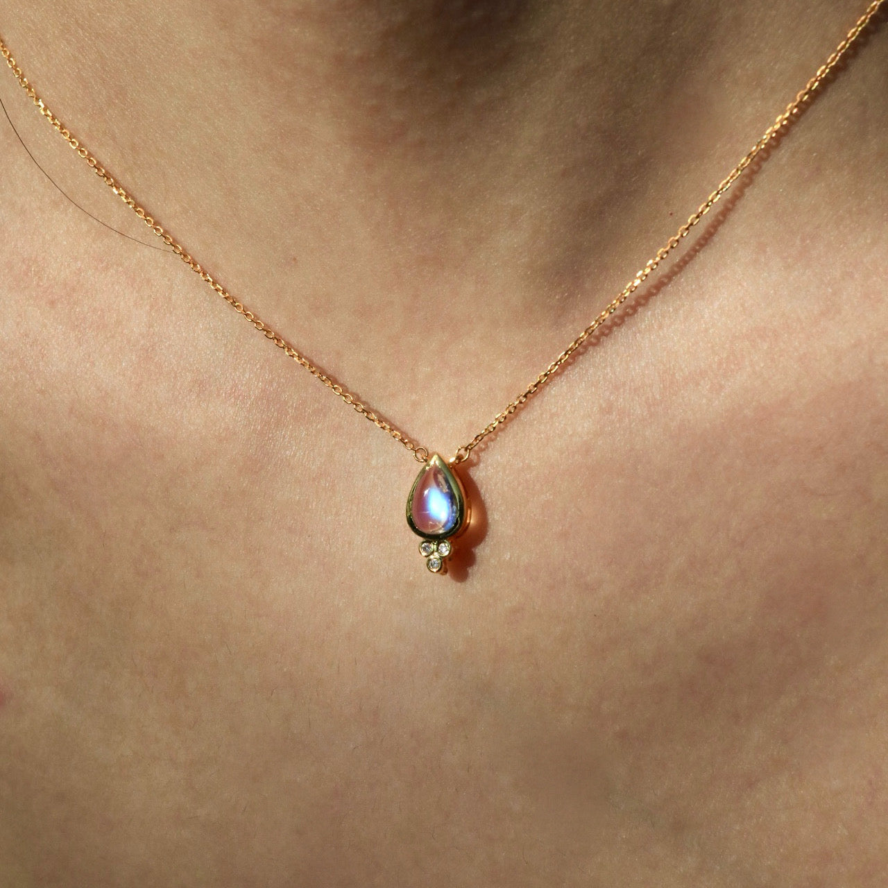 Ayla Pear-Shaped Moonstone Diamond Necklace