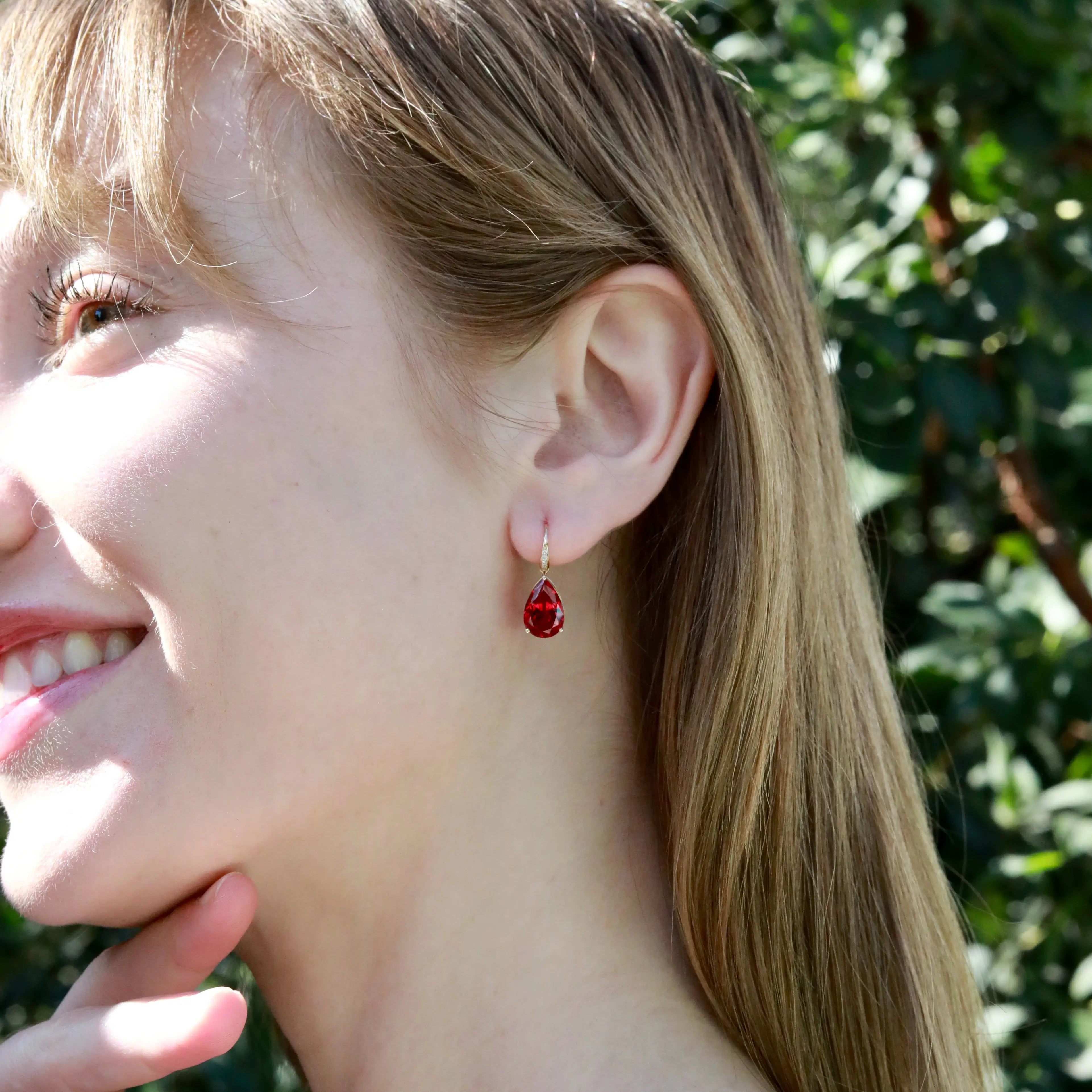 Radiant Pear Lab-Grown Ruby Diamond Drop Earrings