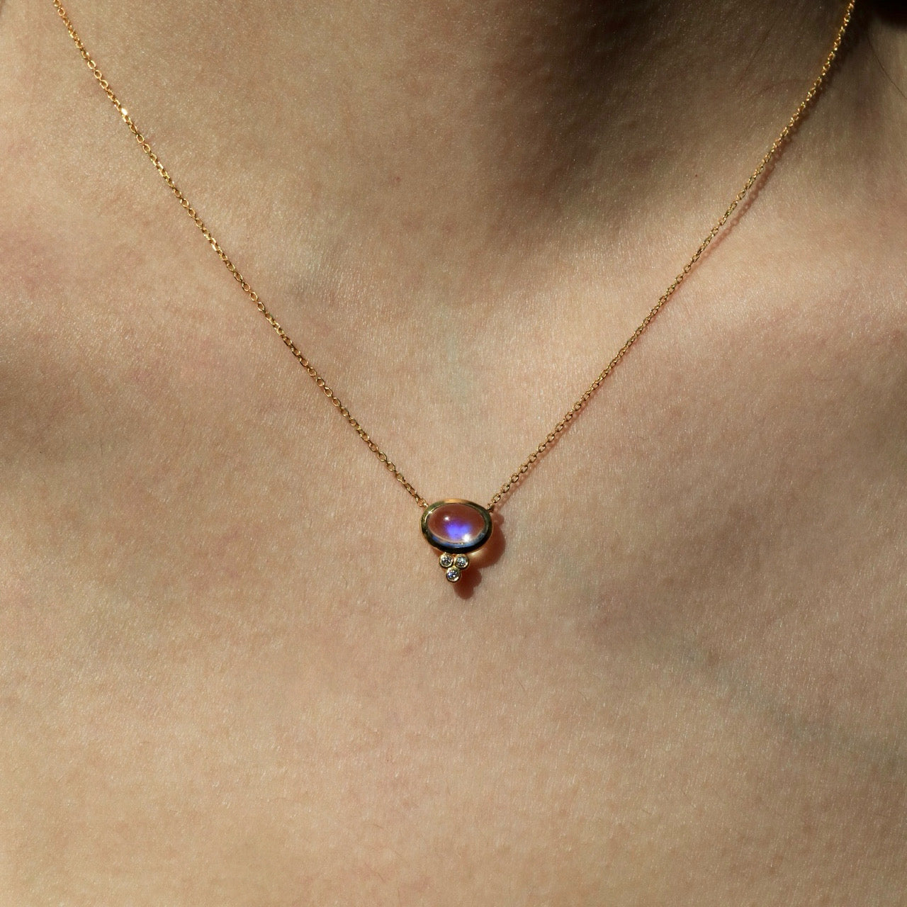 Ayla Oval Moonstone Diamond Baroque Pearl Necklace