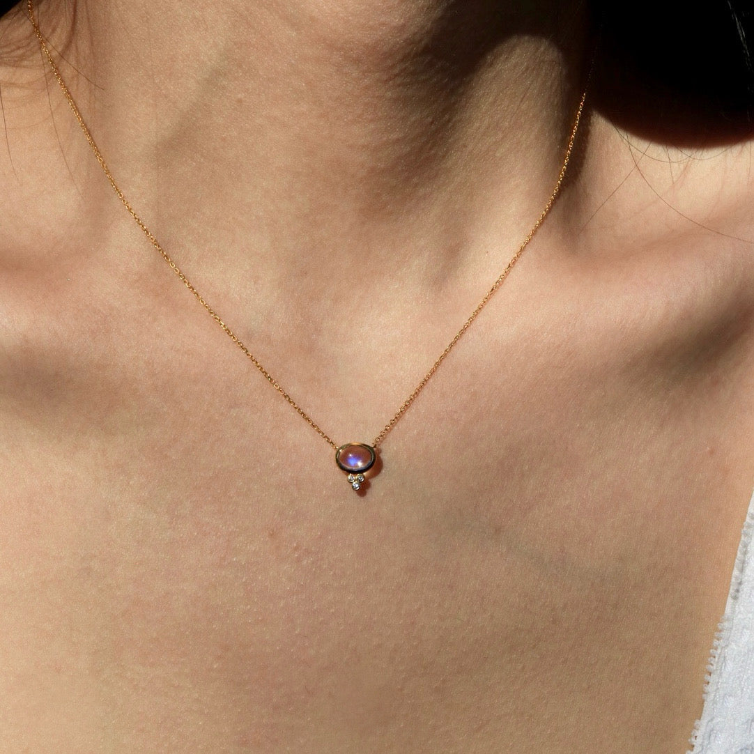 Ayla Oval Moonstone Diamond Baroque Pearl Necklace