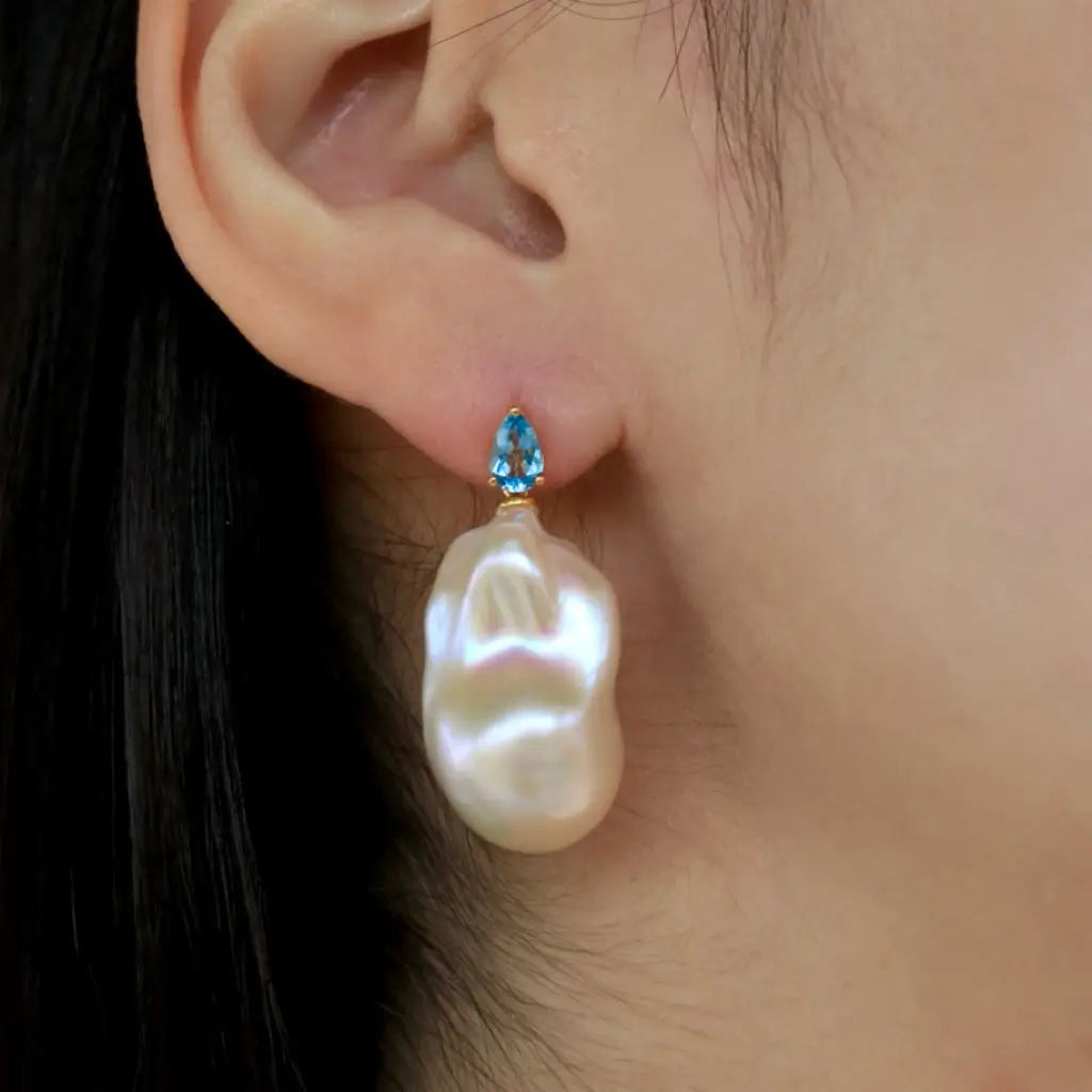 Venus Tears Topaz Baroque Pearl Convertible Drop Earrings