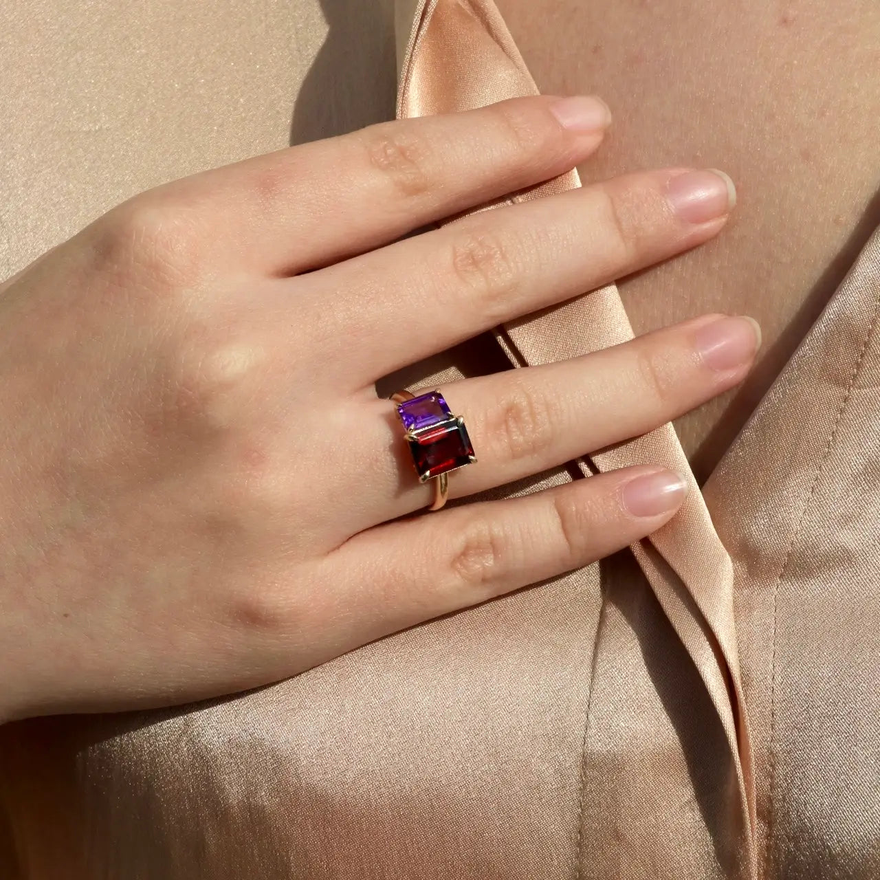 natural double gems 14k gold ring