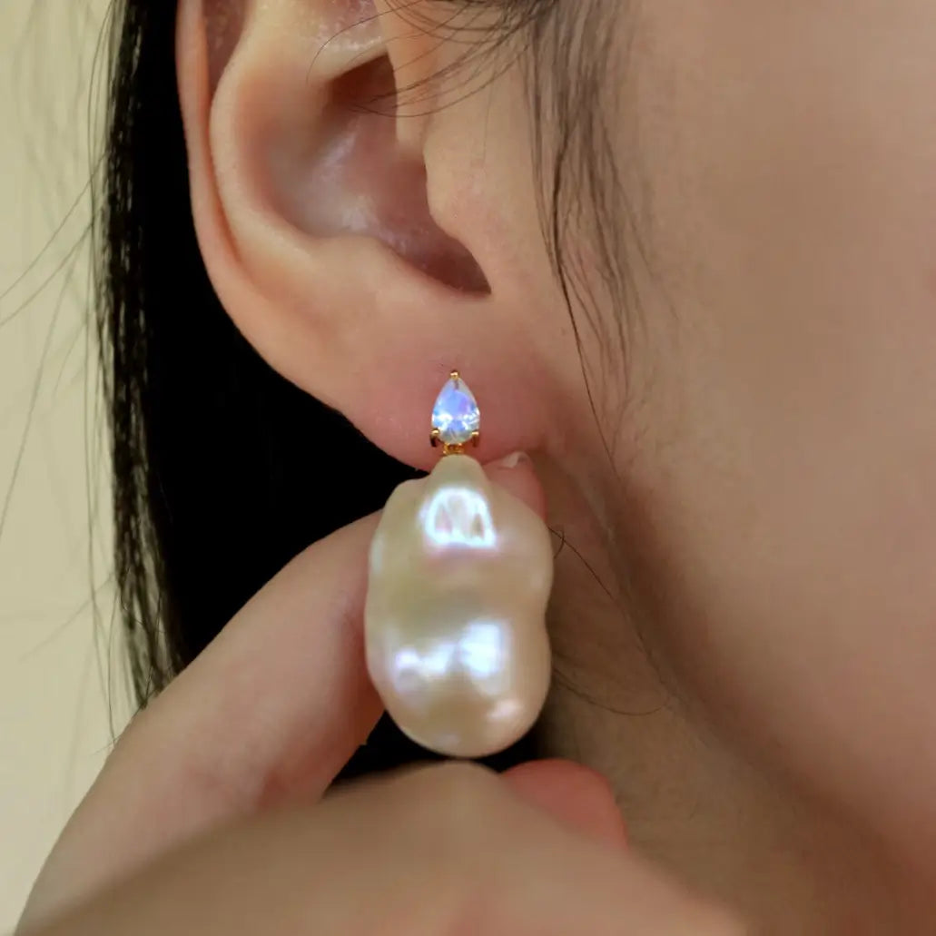 Venus Tears Moonstone Baroque Pearl Convertible Drop Earrings