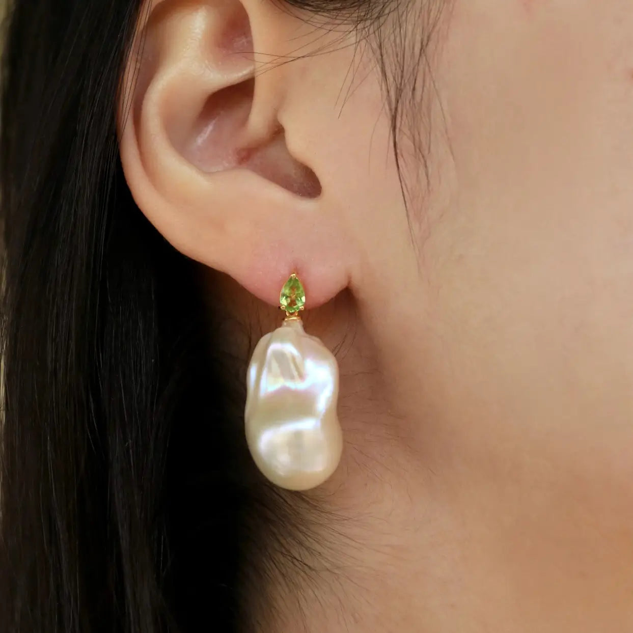 Venus Tears Peridot Baroque Pearl Convertible Drop Earrings