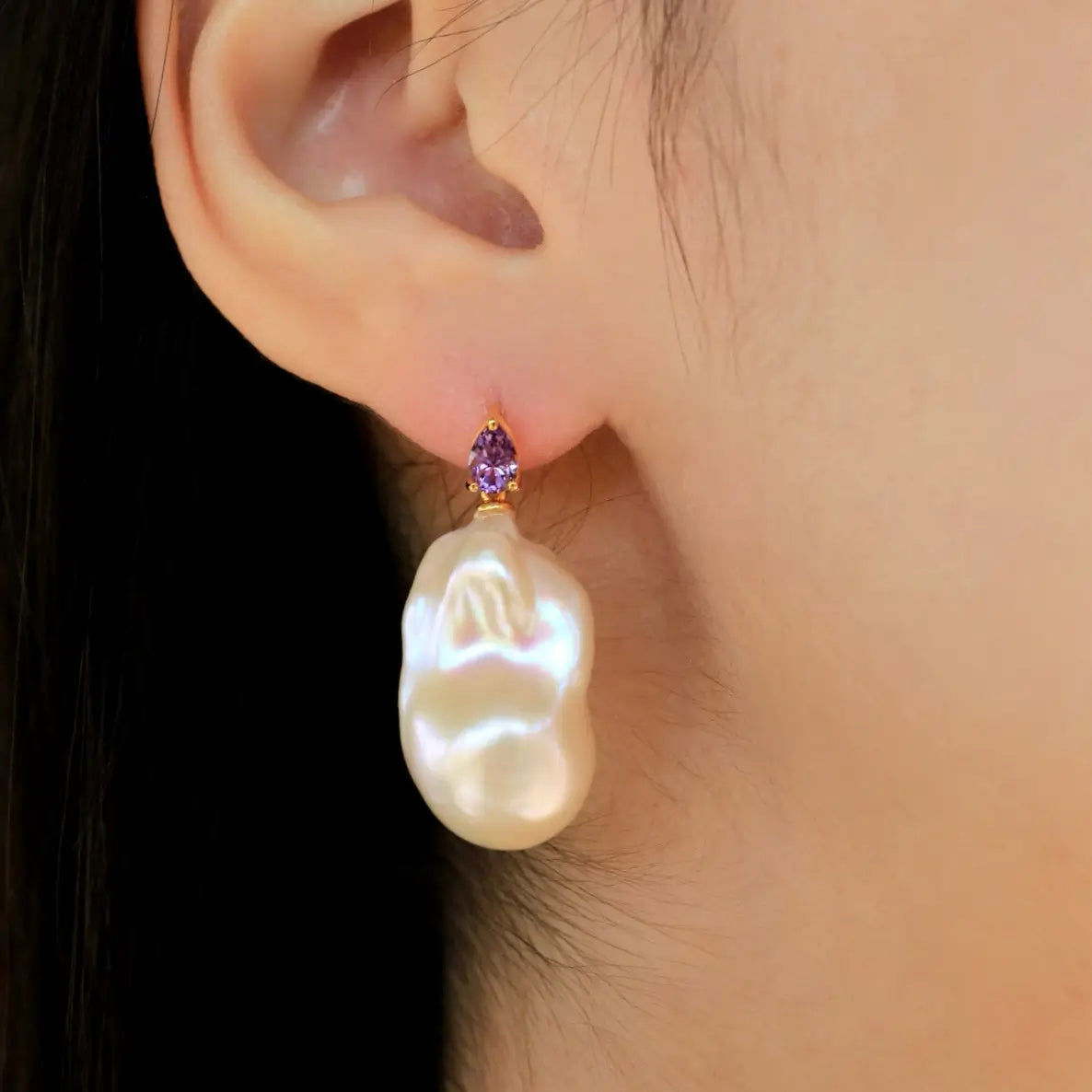 Venus Tears Amethyst Baroque Pearl Convertible Drop Earrings