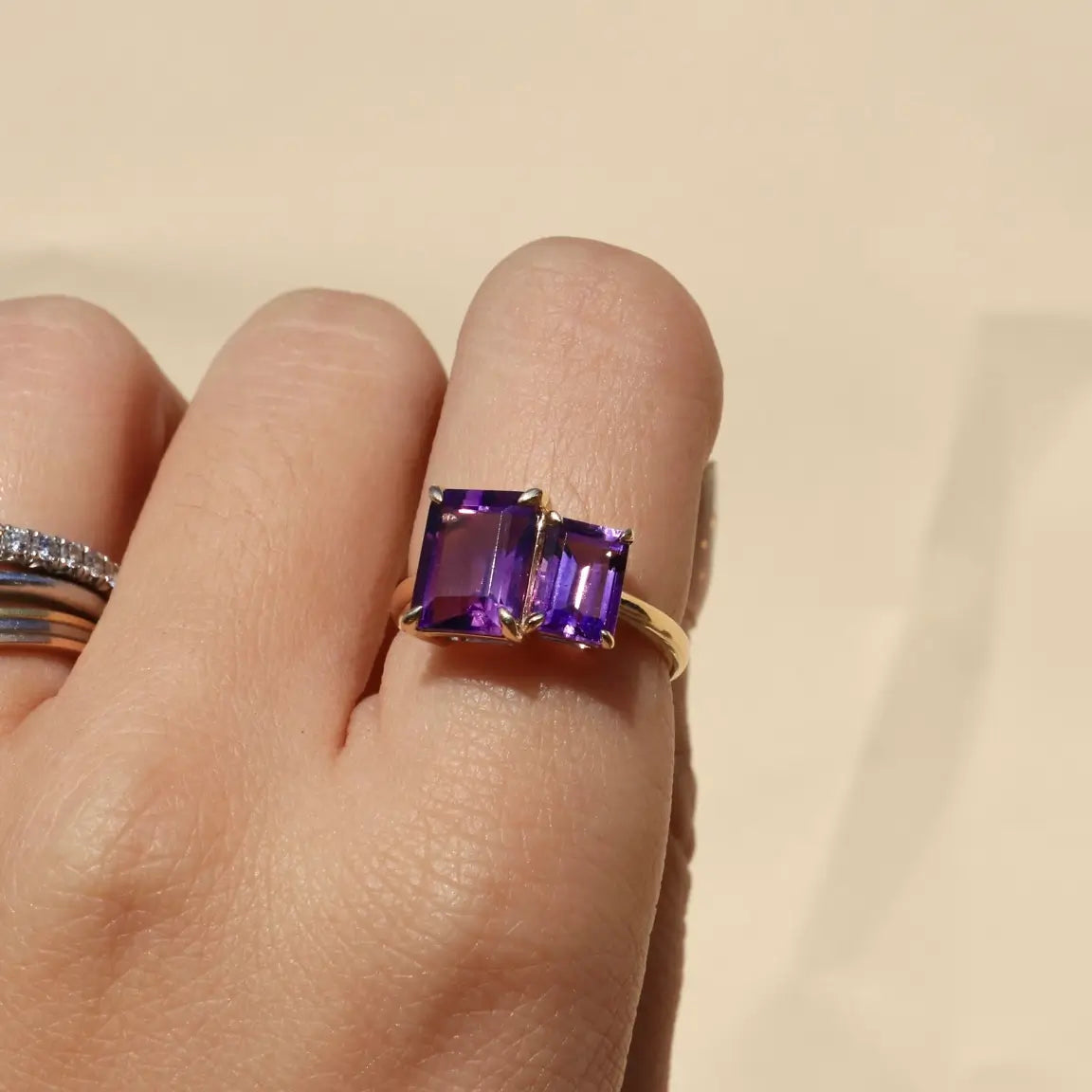 double purple amethyst ring gold