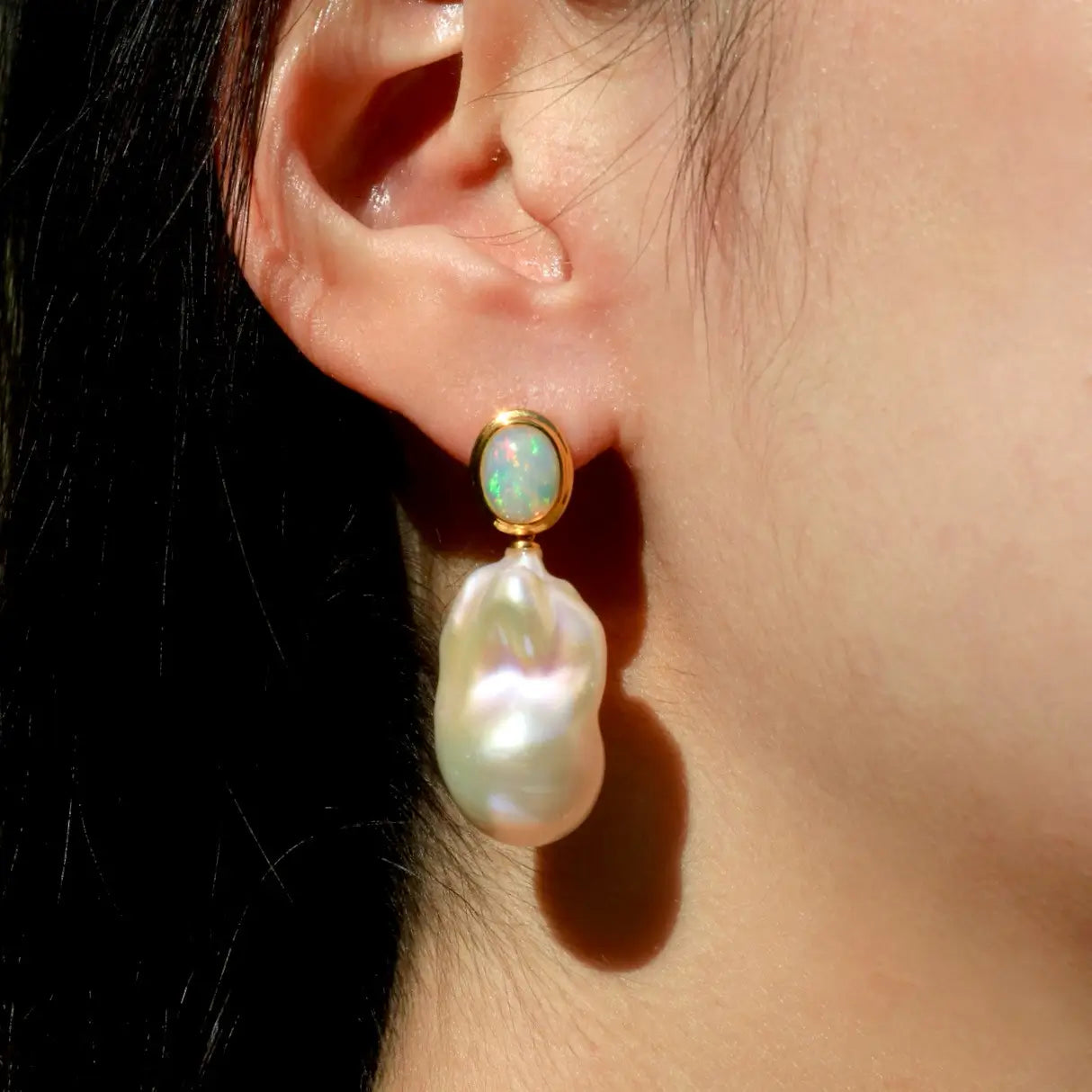 Bella Oval Opal Baroque Pearl Convertible Drop Earrings