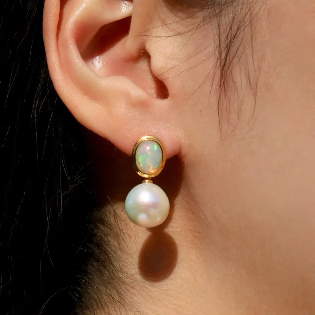 Bella Oval Opal Pearl Convertible Drop Earrings
