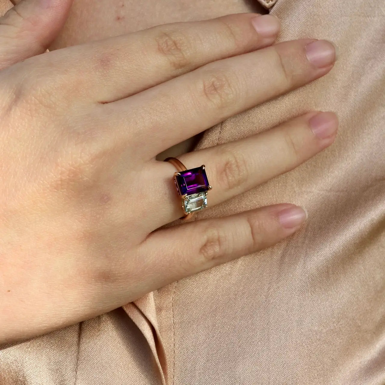 amethyst aquamarine 14k gold gemstone ring