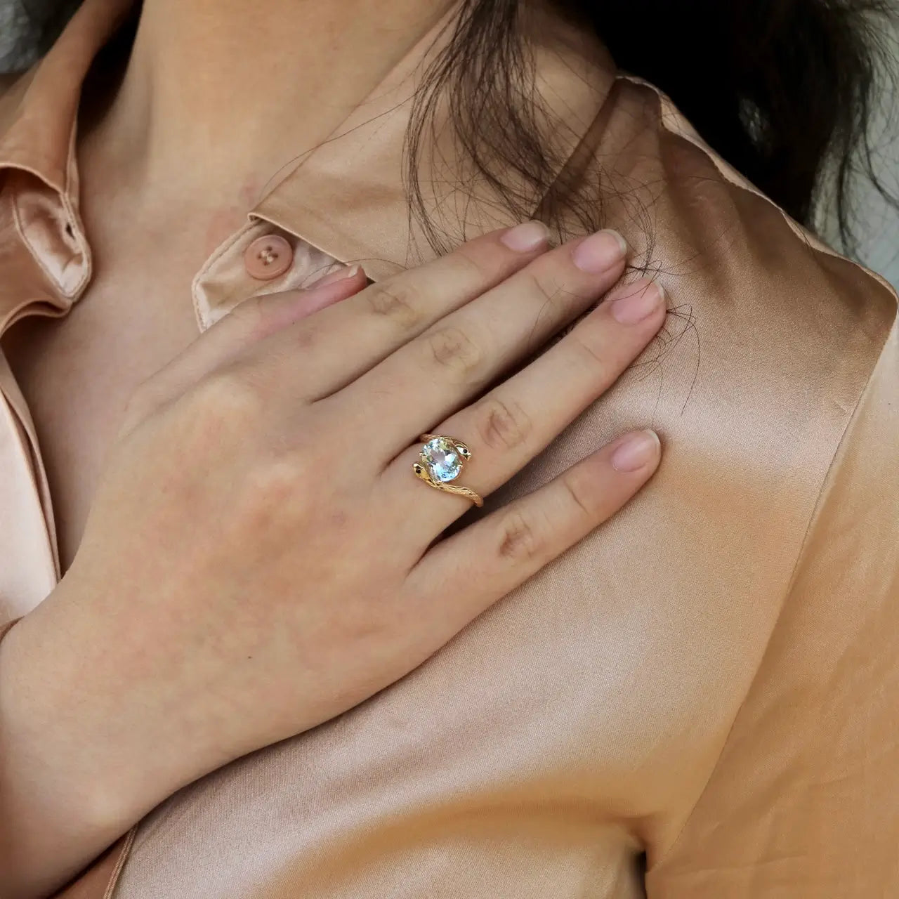 aquamarine 14k gold snake ring
