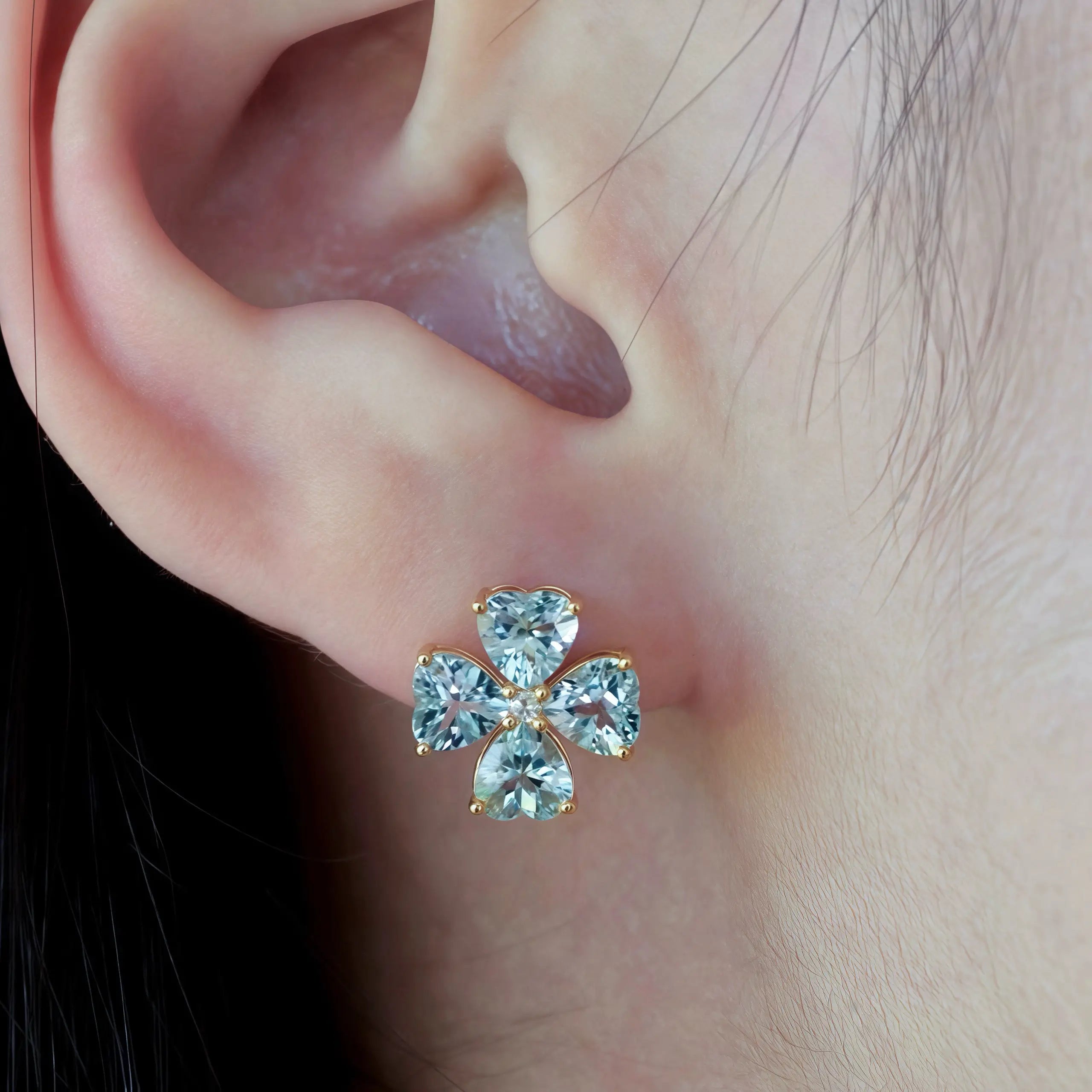 Felicia Aquamarine Diamond Clover Earrings