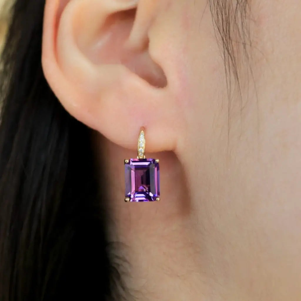 Radiant Emerald-Cut Amethyst Diamond Pearl Convertible Drop Earrings
