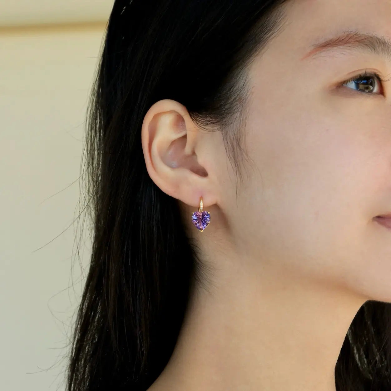 Radiant Heart Amethyst Diamond Drop Earrings