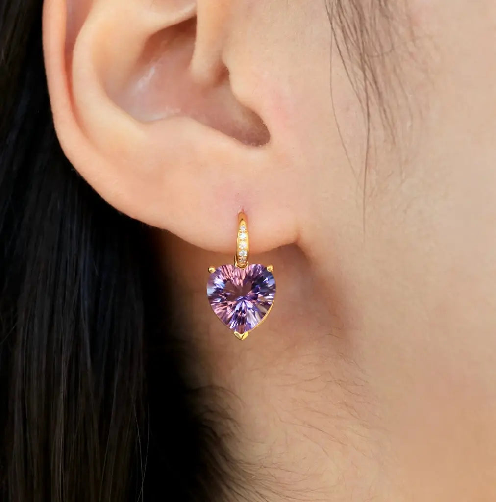 Radiant Heart Amethyst Diamond Drop Earrings