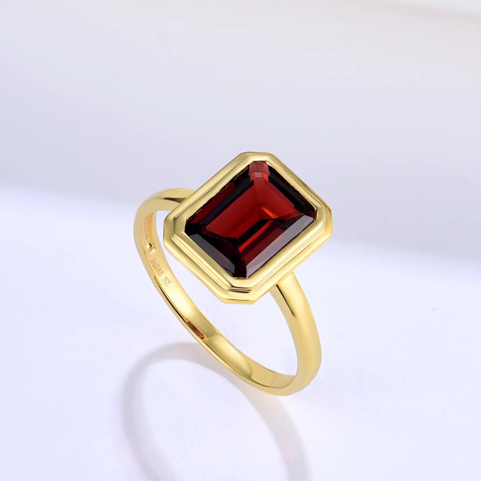 14K Solid Yellow Gold Emerald-Cut Natural Garnet Ring