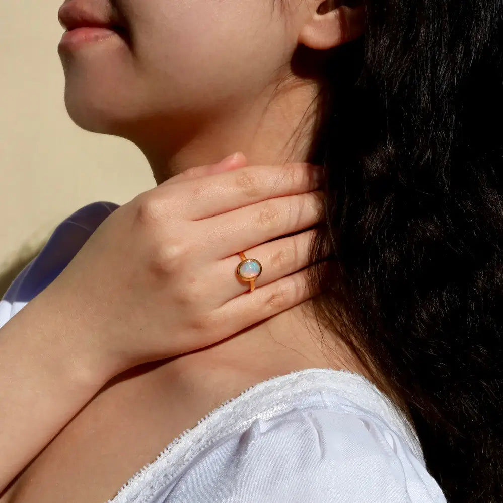 model picture oval fire opal vintage inspired ring