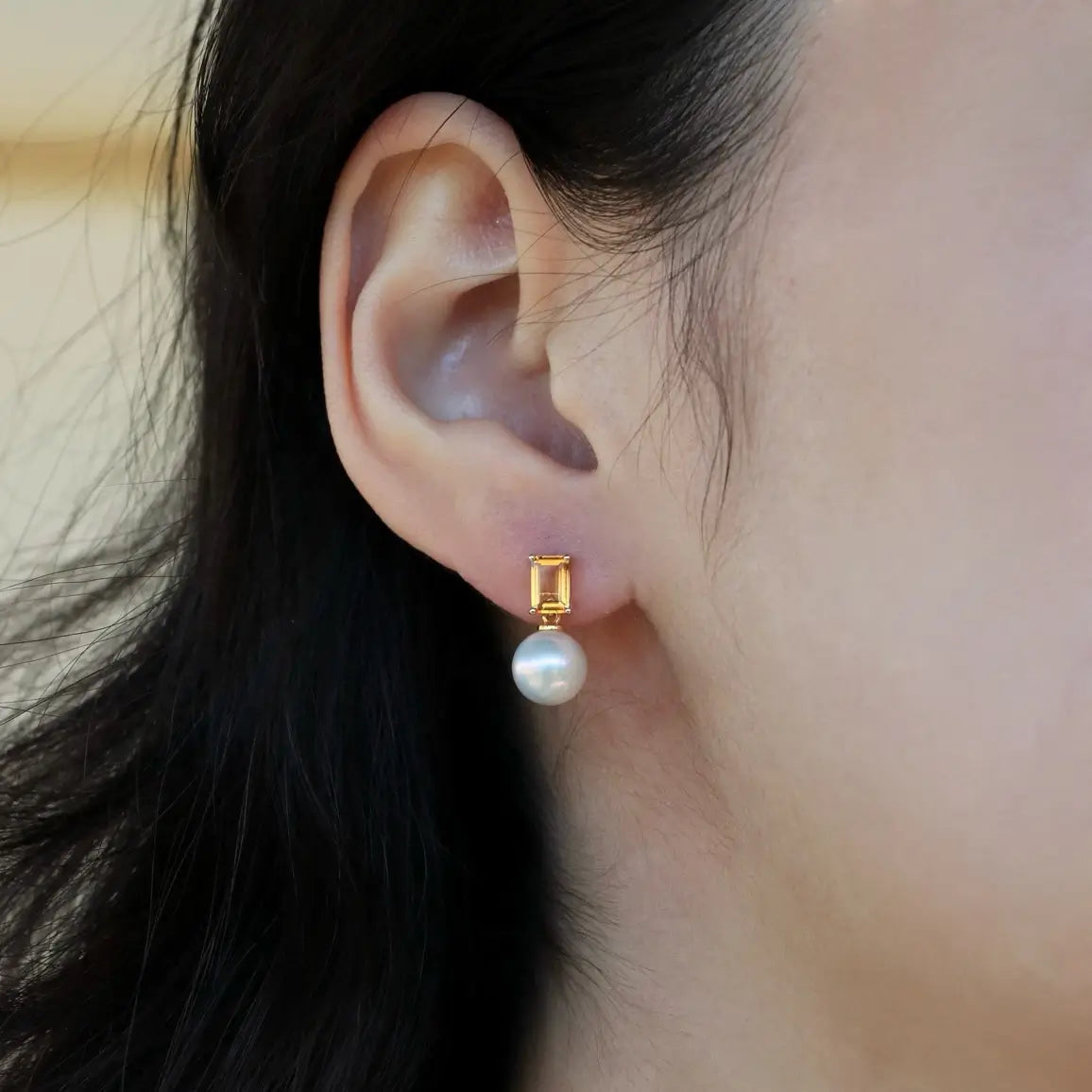 14k gold gemstone pearl earrings