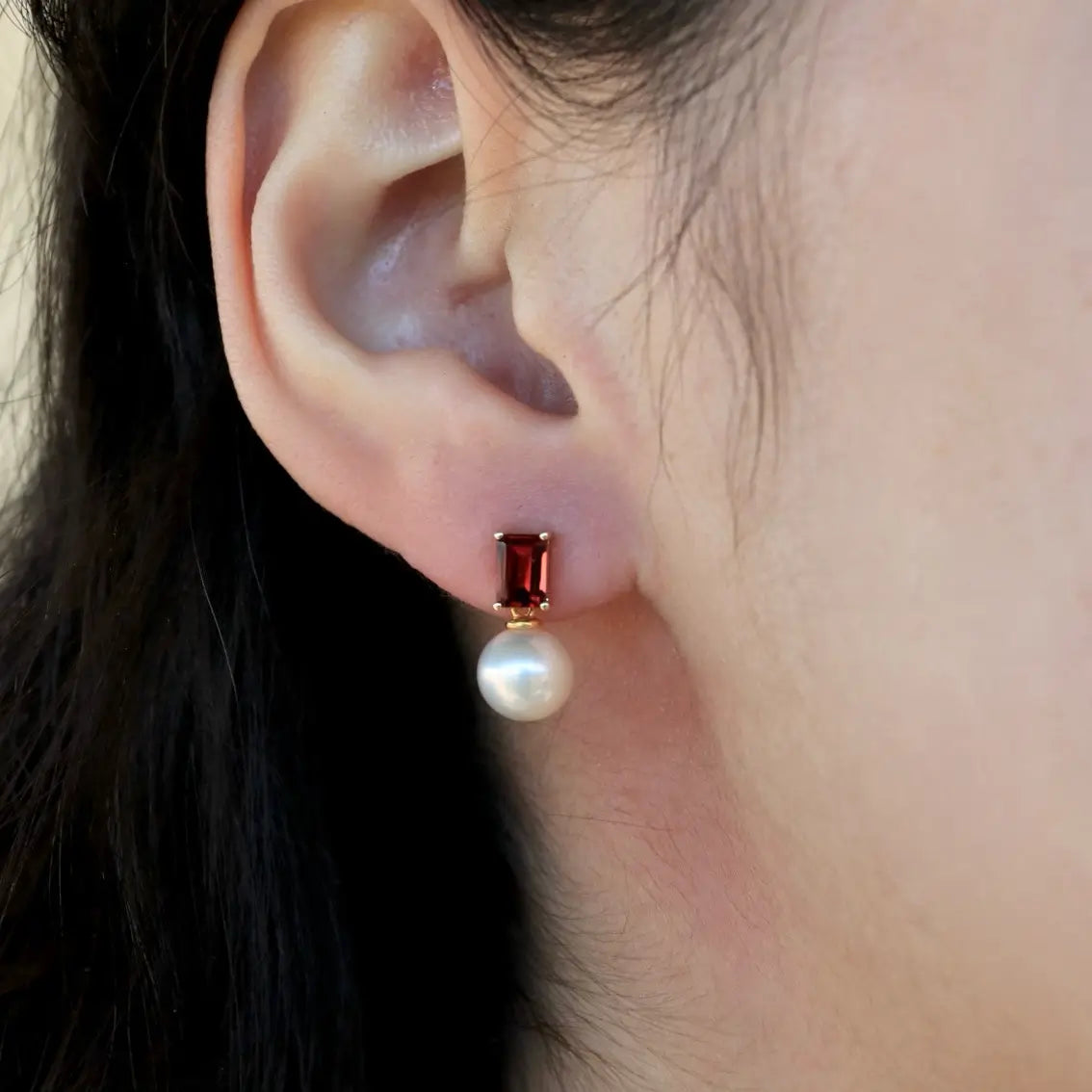 model picture 14k yellow gold gemstone earrings
